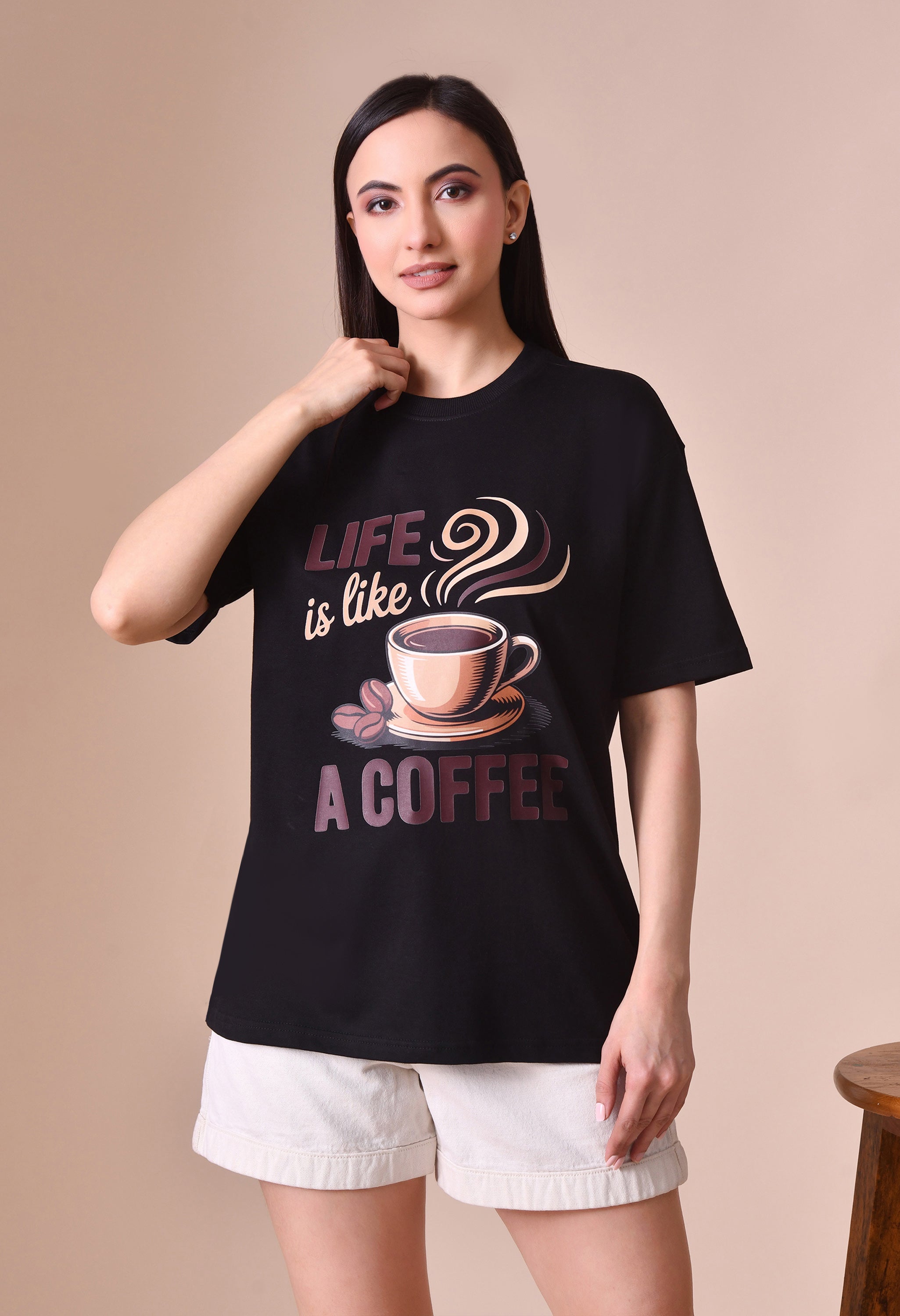 Life is Like a Coffee Premium Oversized Tee for Girls – Cute & Cozy Casual Top