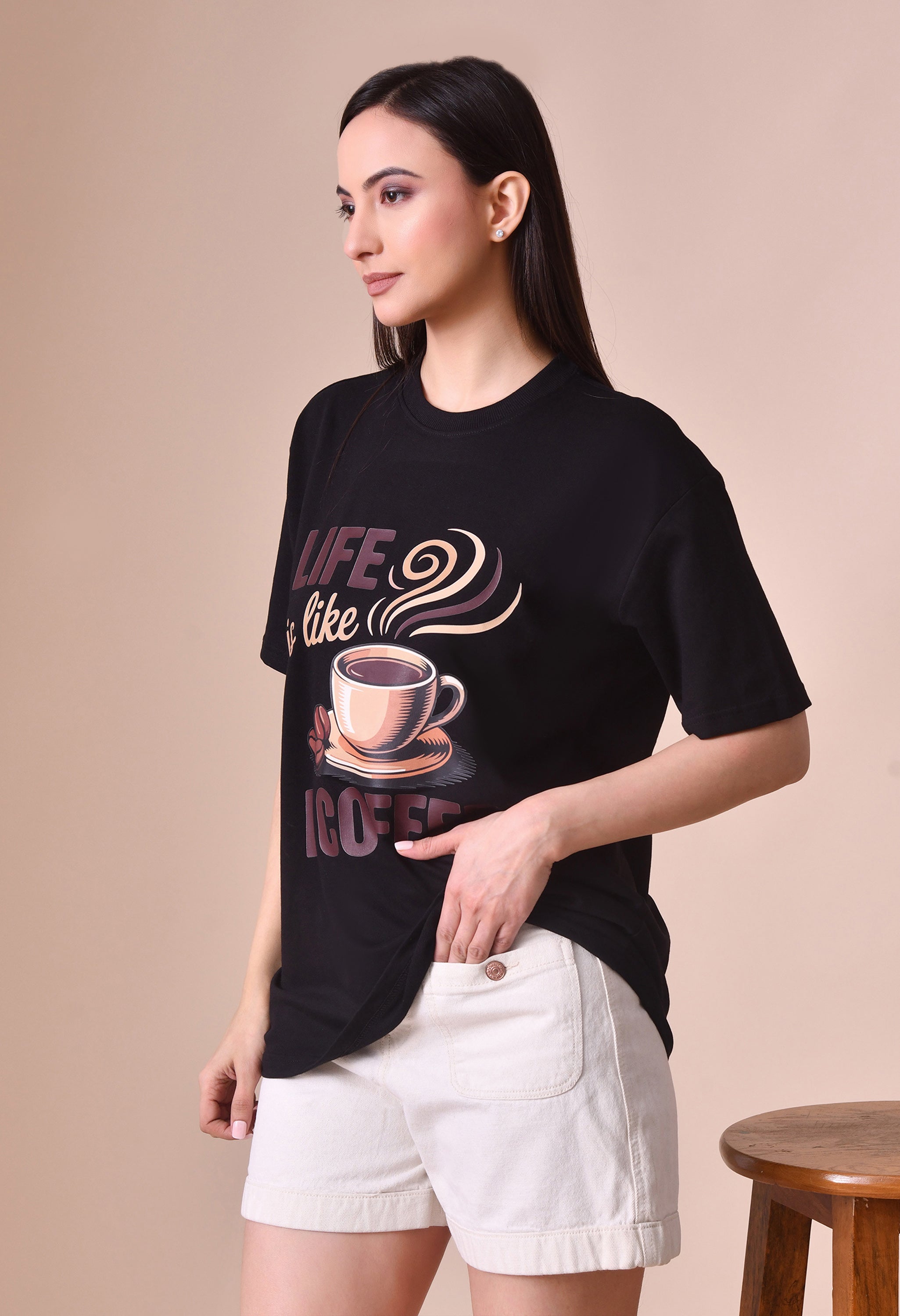 Life is Like a Coffee Premium Oversized Tee for Girls – Cute & Cozy Casual Top