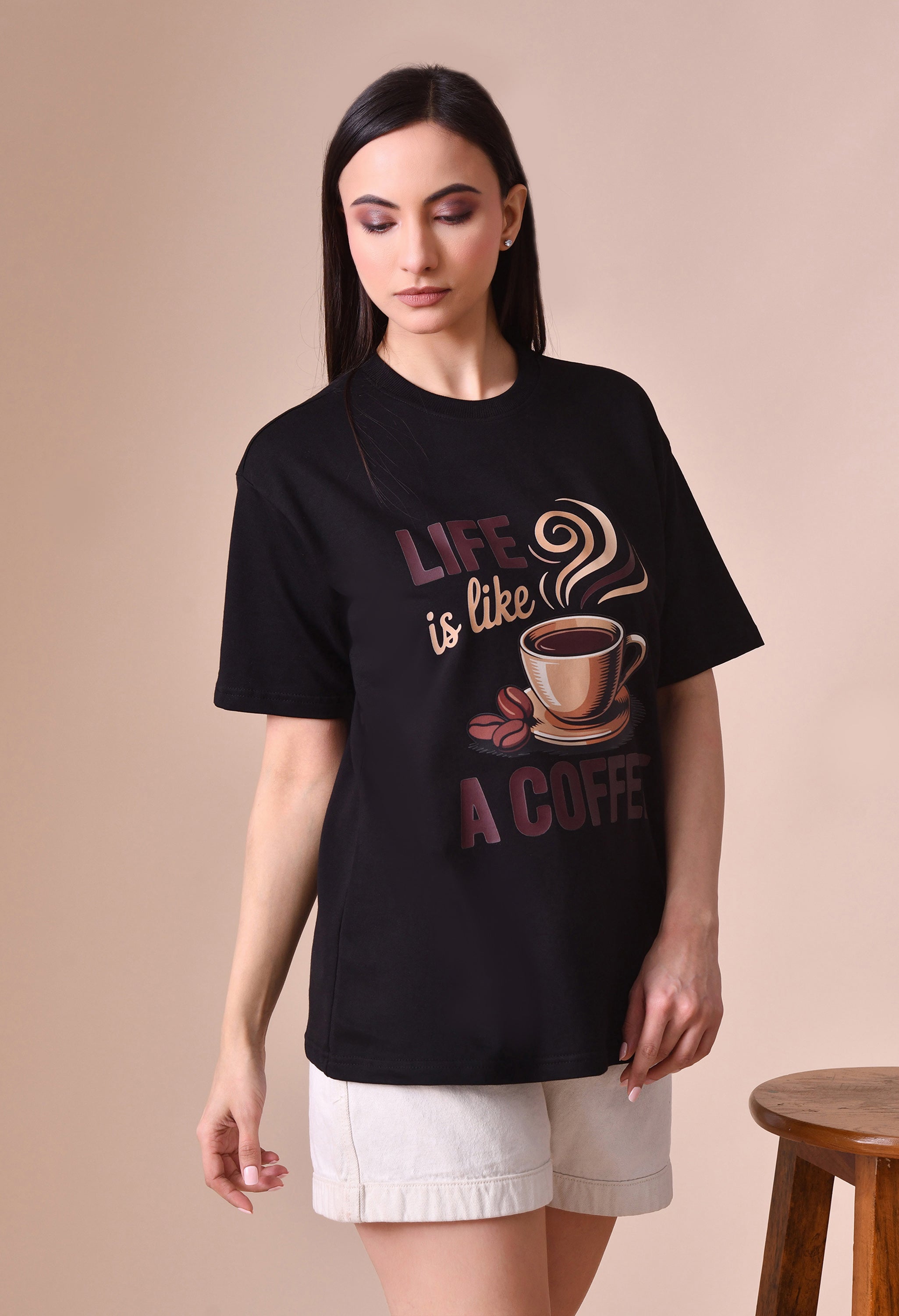 Life is Like a Coffee Premium Oversized Tee for Girls – Cute & Cozy Casual Top