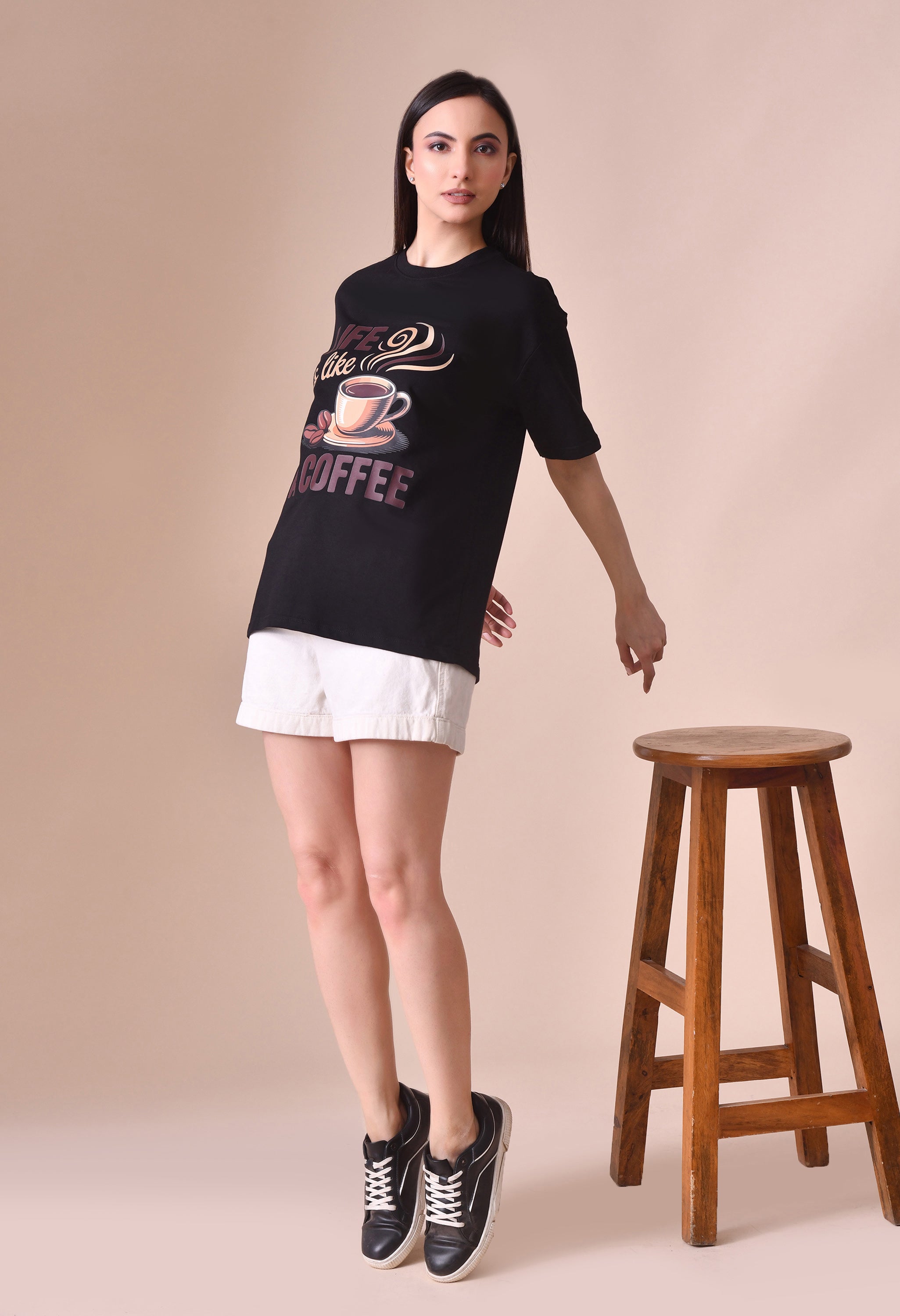 Life is Like a Coffee Premium Oversized Tee for Girls – Cute & Cozy Casual Top