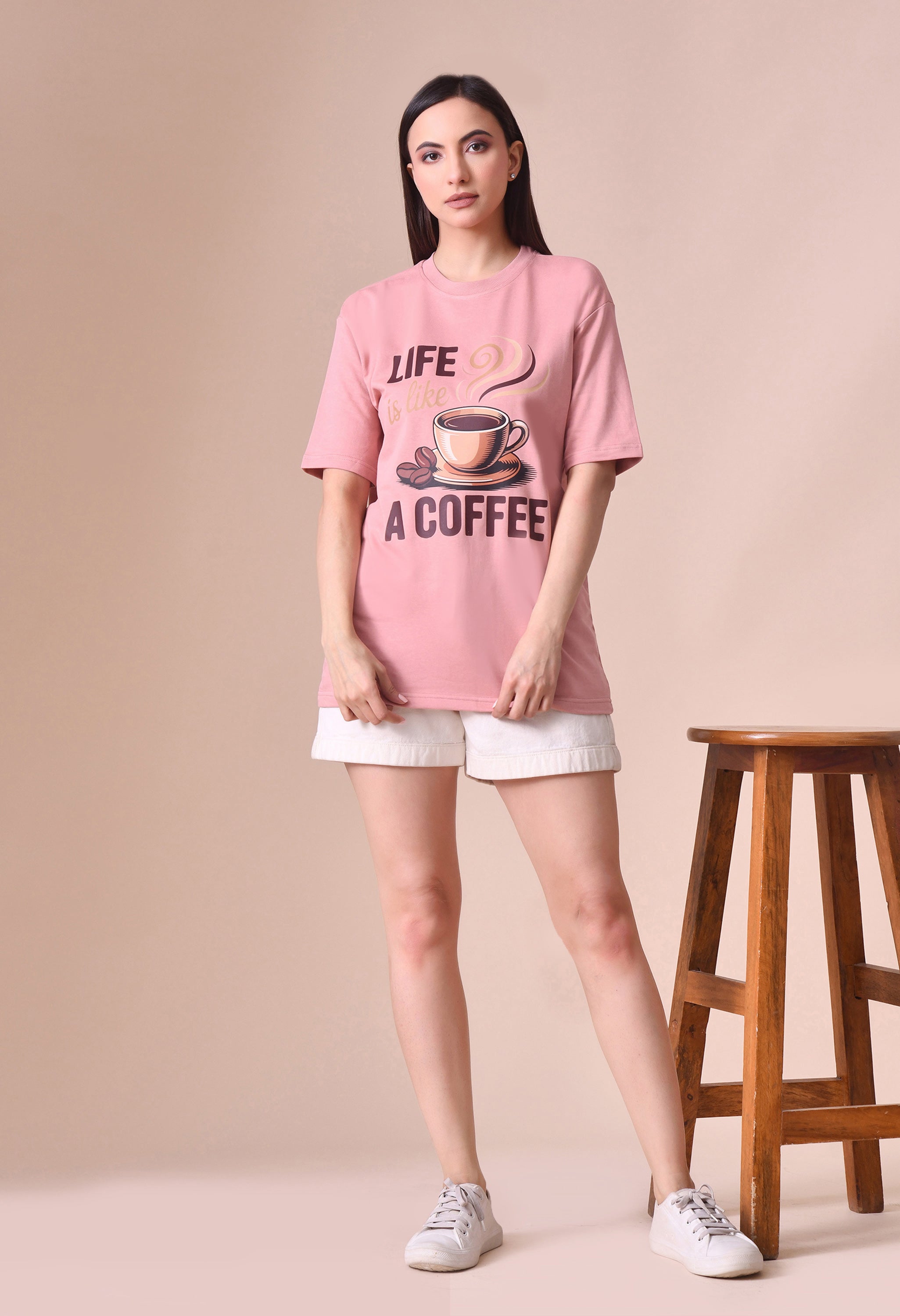 Life is Like a Coffee Premium Oversized Tee for Girls – Cute & Cozy Casual Top