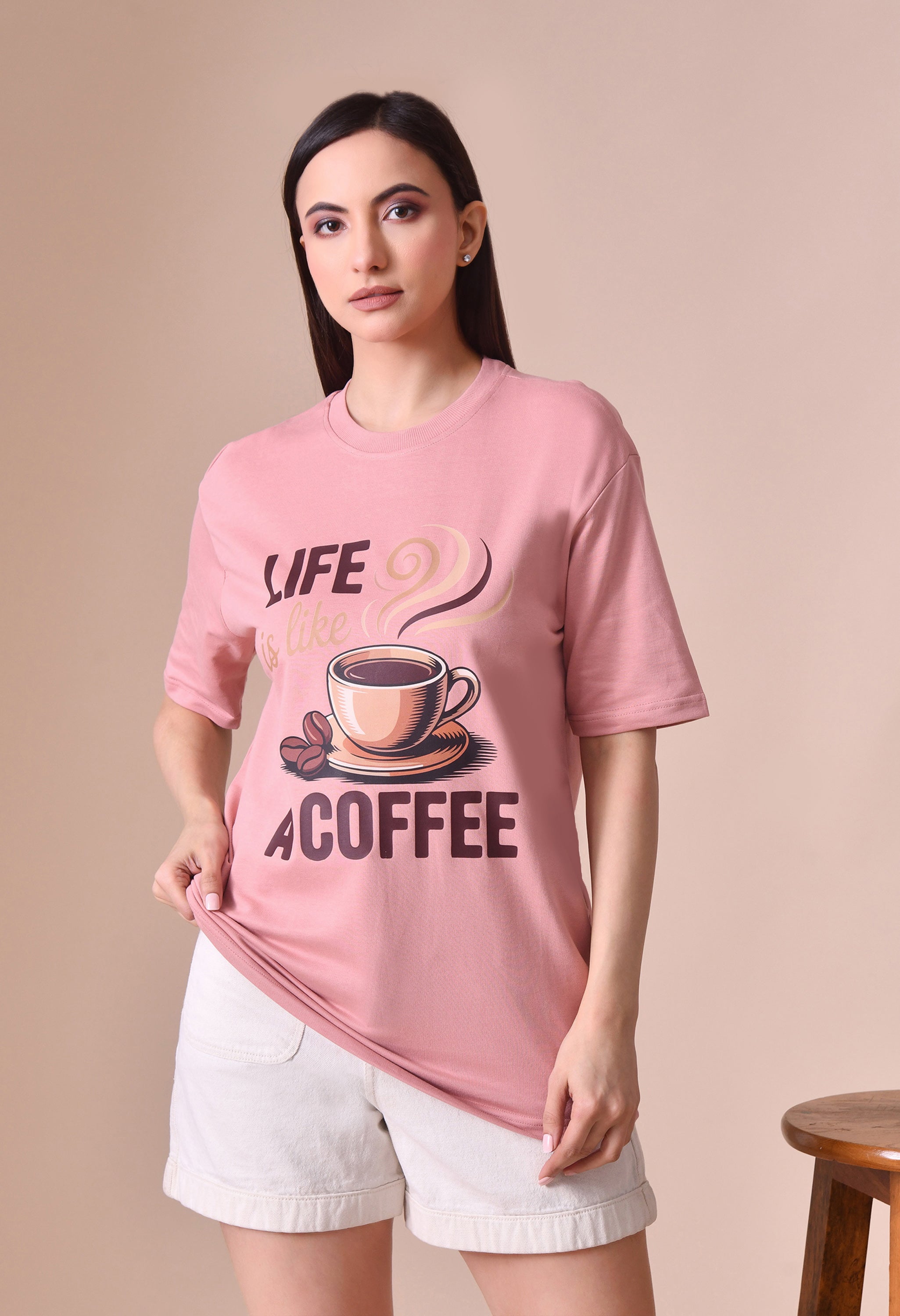 Life is Like a Coffee Premium Oversized Tee for Girls – Cute & Cozy Casual Top