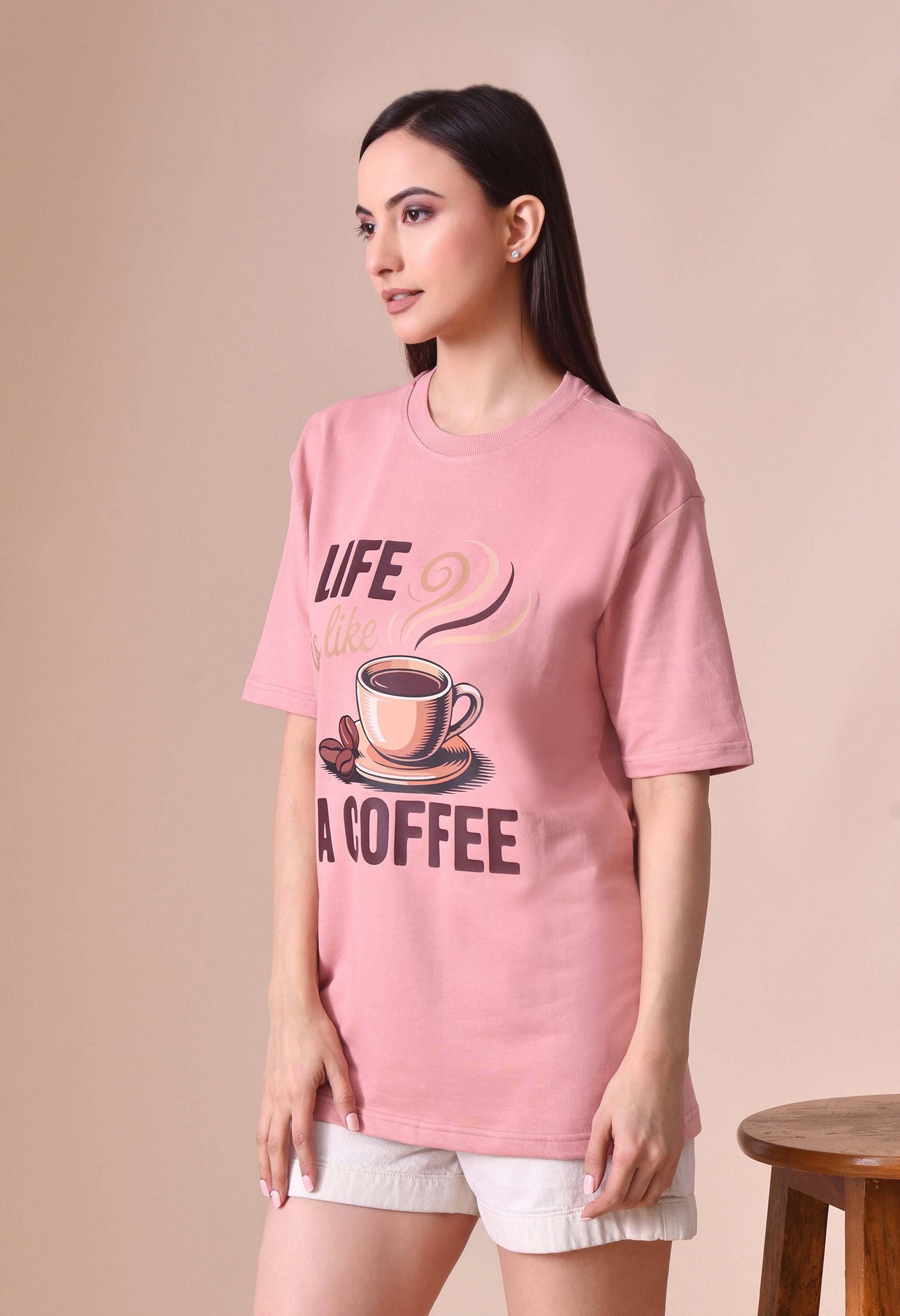 Life is Like a Coffee Premium Oversized Tee for Girls – Cute & Cozy Casual Top