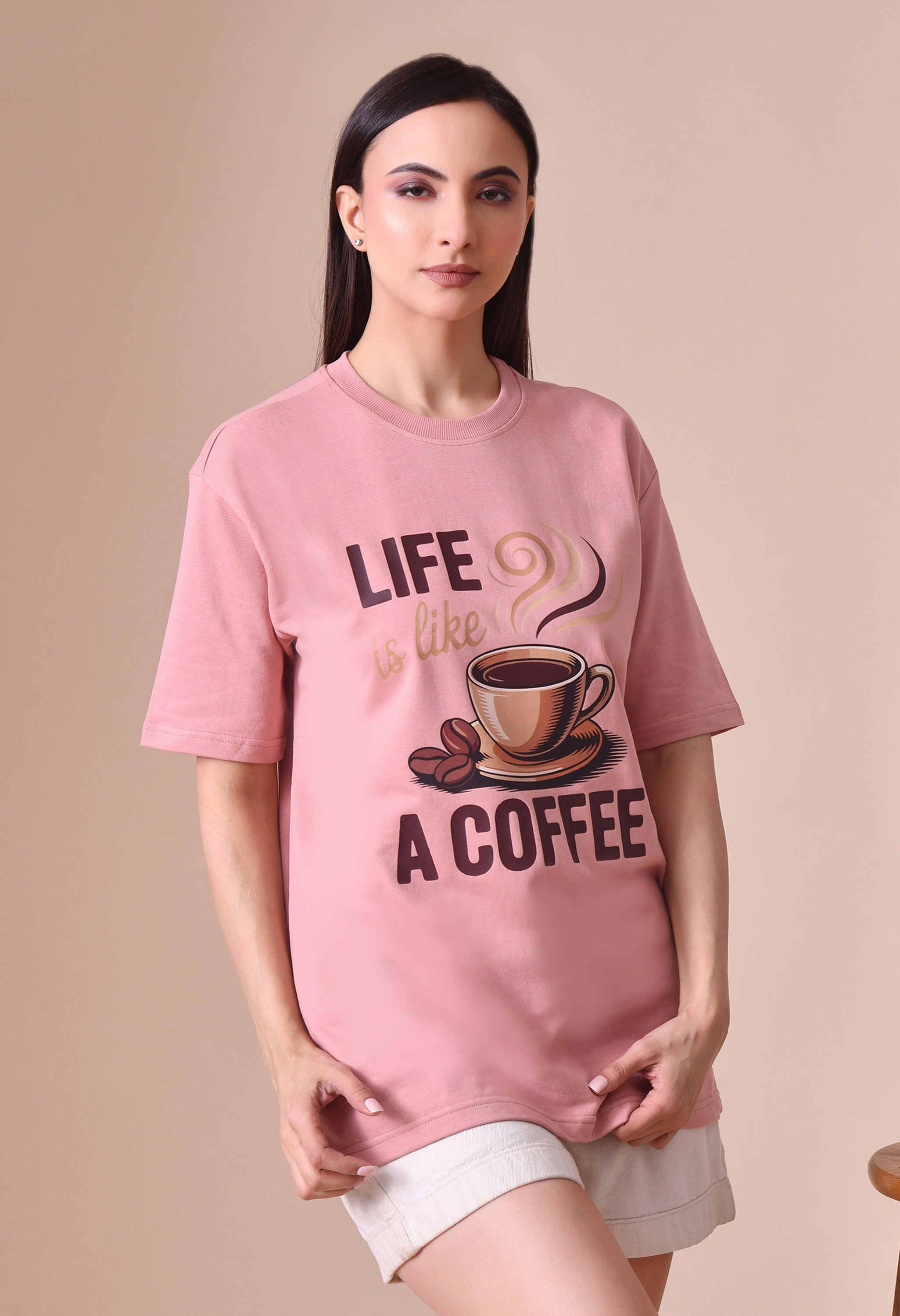 Life is Like a Coffee Premium Oversized Tee for Girls – Cute & Cozy Casual Top
