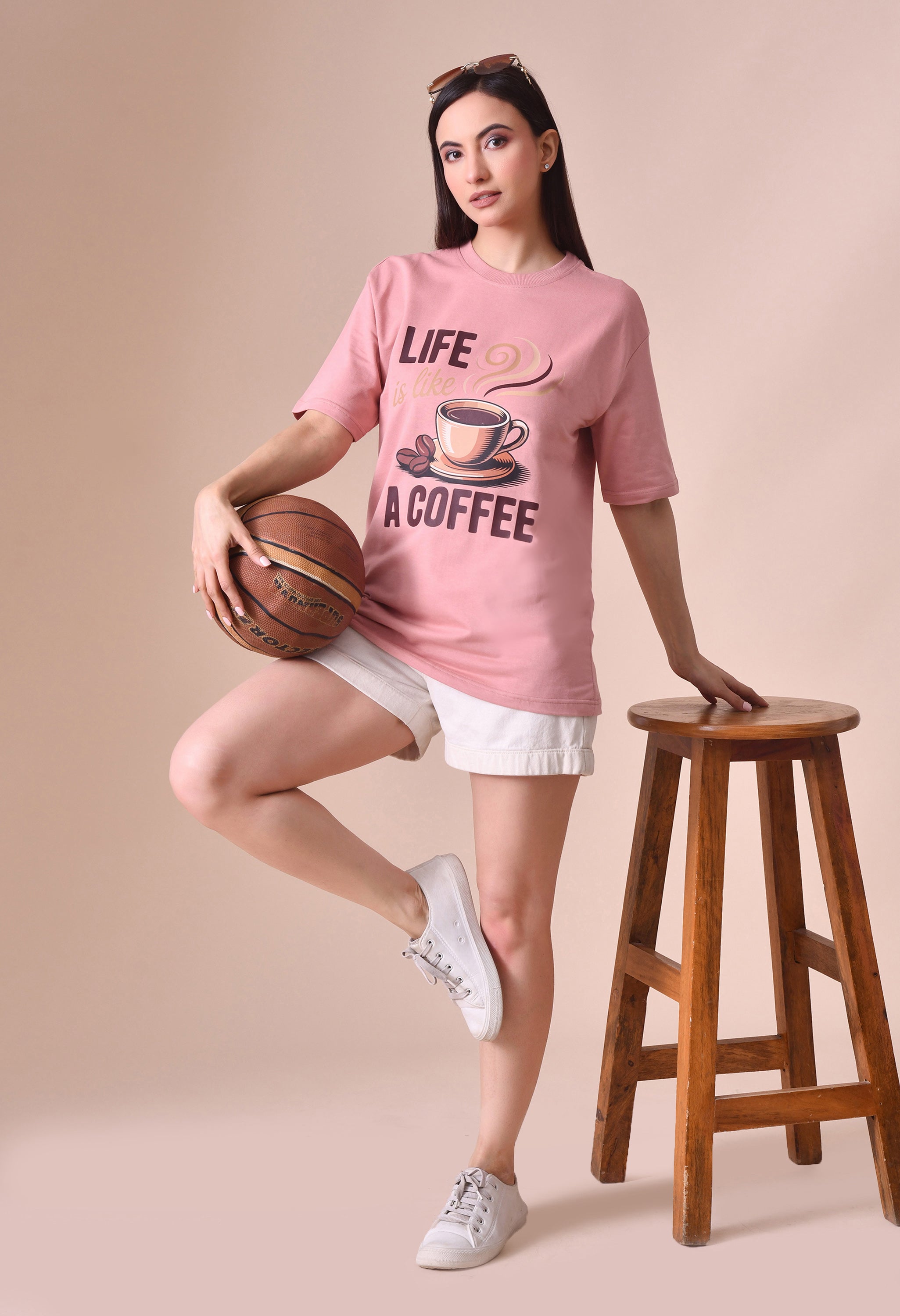 Life is Like a Coffee Premium Oversized Tee for Girls – Cute & Cozy Casual Top
