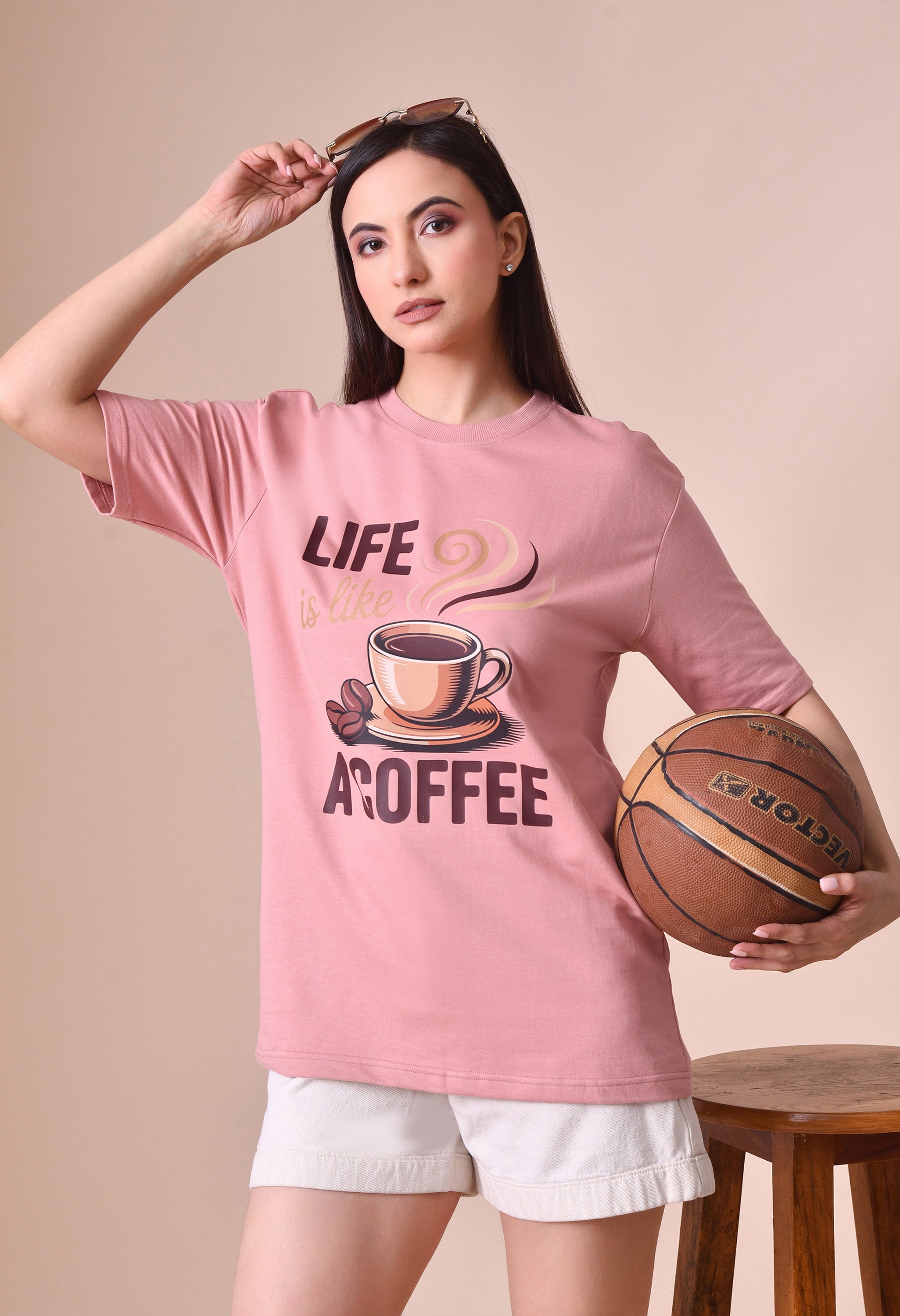 Life is Like a Coffee Premium Oversized Tee for Girls – Cute & Cozy Casual Top