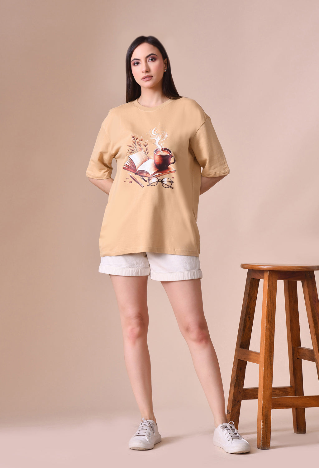 Coffee Book Premium Oversized Tee – Trendy Comfort Fit for Women