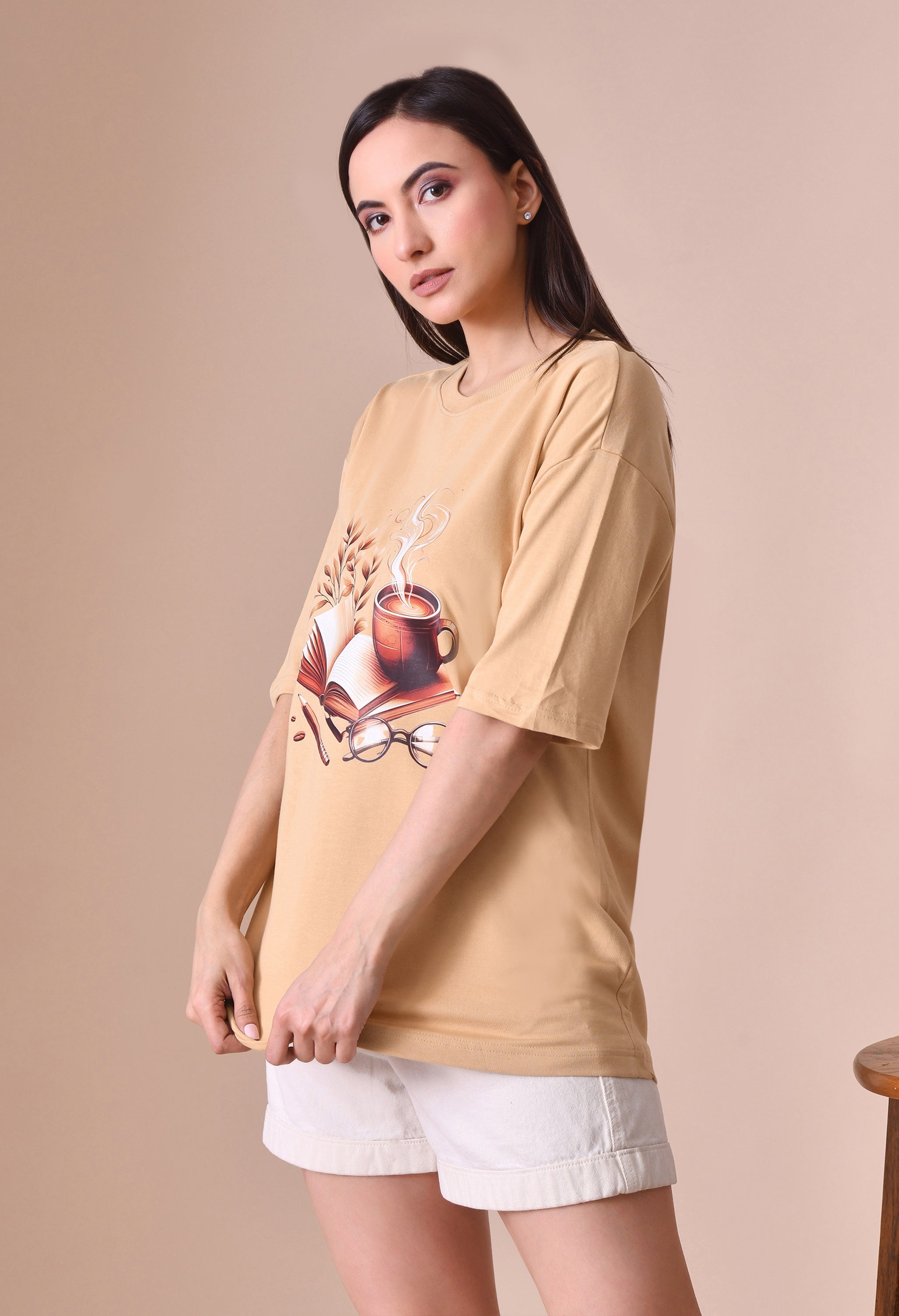 Coffee Book Premium Oversized Tee – Trendy Comfort Fit for Women