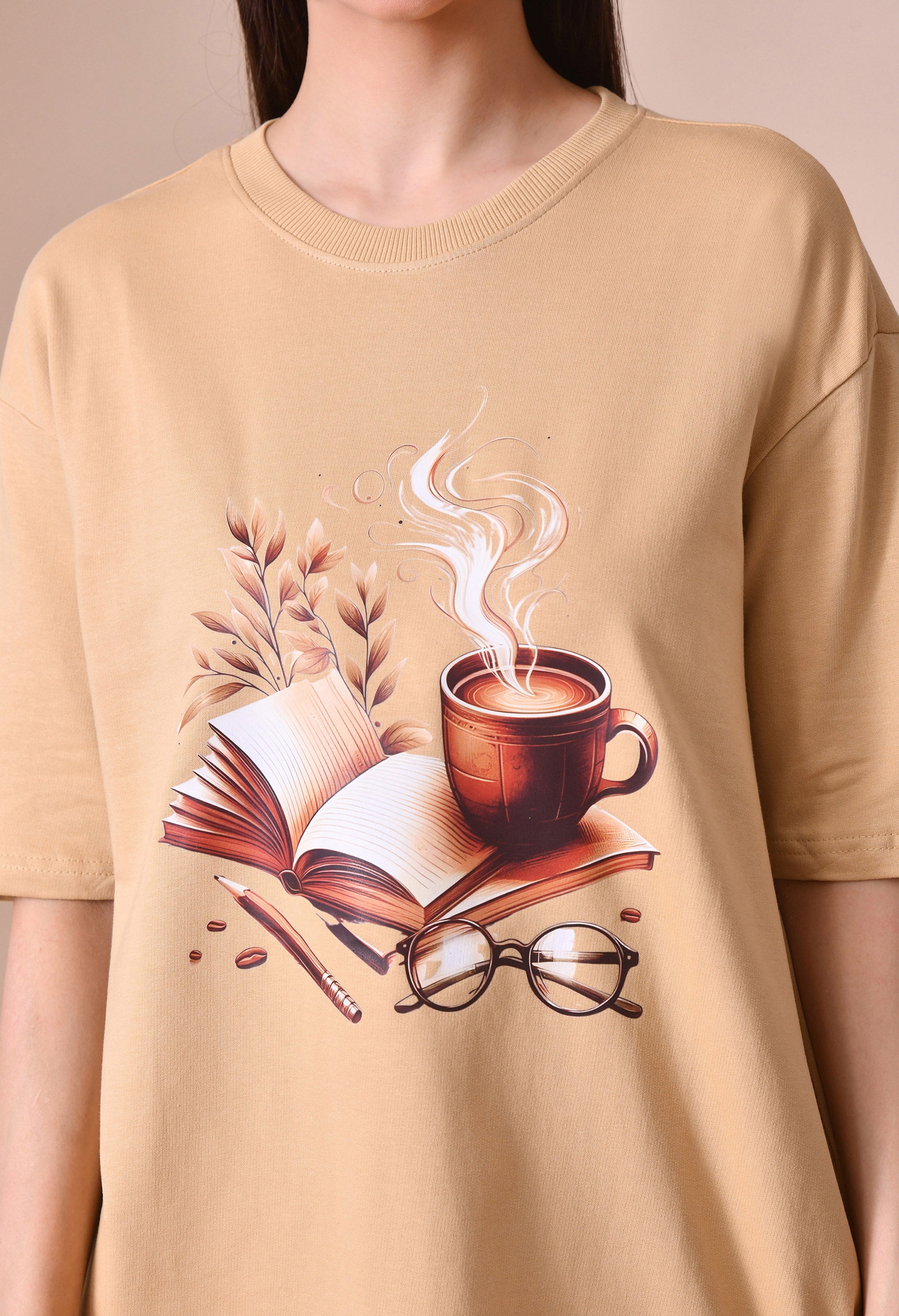 Coffee Book Premium Oversized Tee – Trendy Comfort Fit for Women