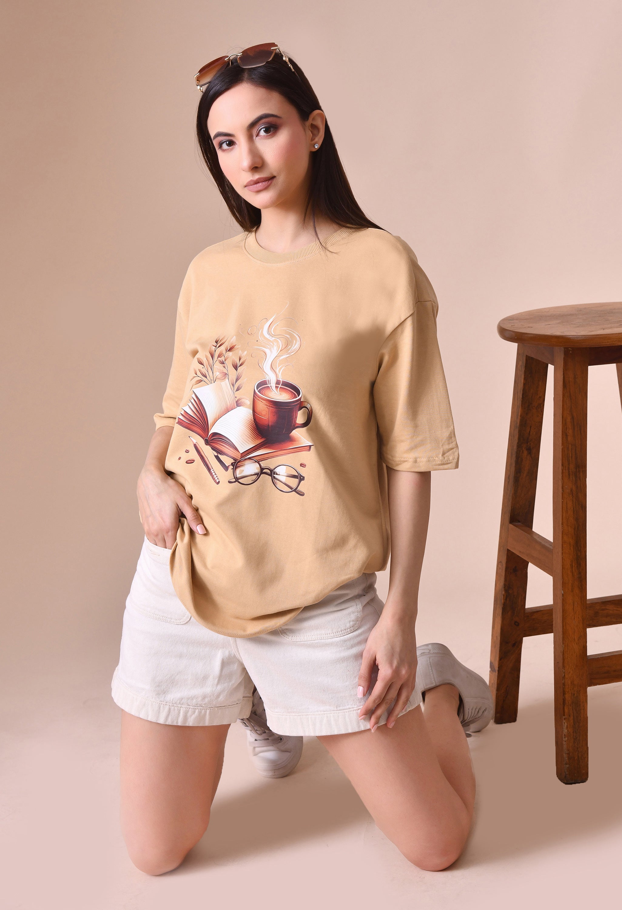 Coffee Book Premium Oversized Tee – Trendy Comfort Fit for Women