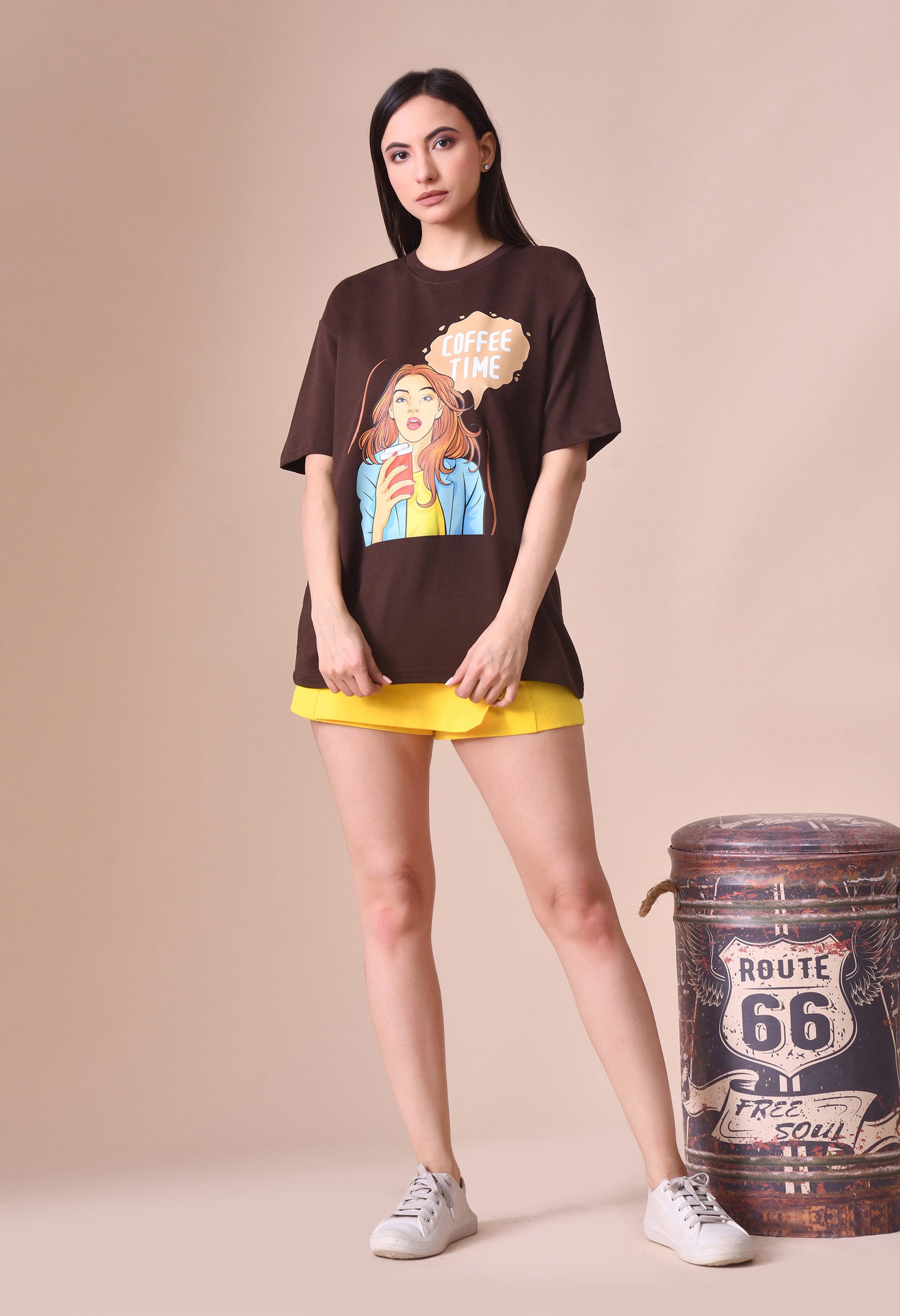 Coffee Time Girl Women’s Premium Oversized T-Shirt – Soft Cotton Comfort Wear