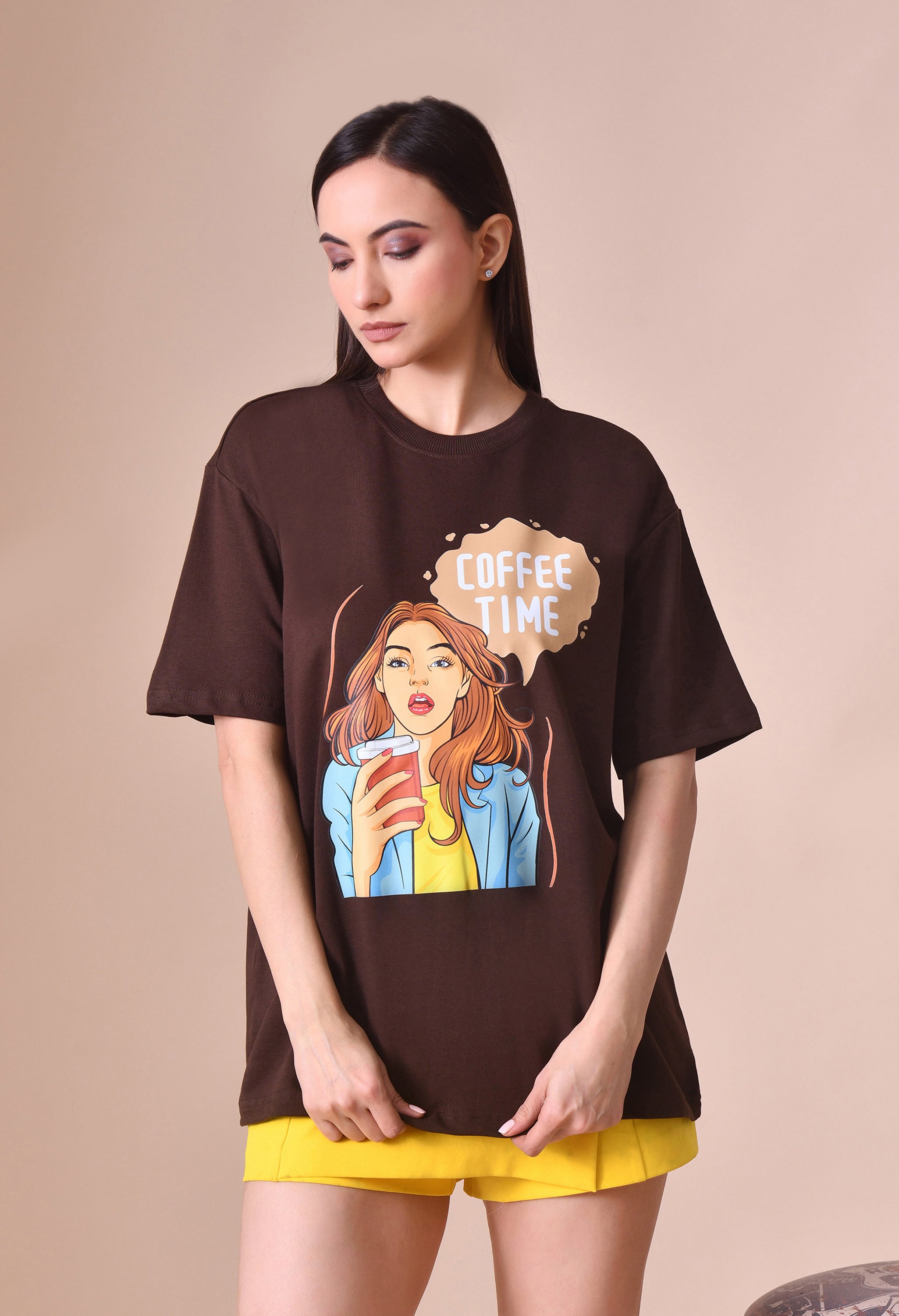 Coffee Time Girl Women’s Premium Oversized T-Shirt – Soft Cotton Comfort Wear
