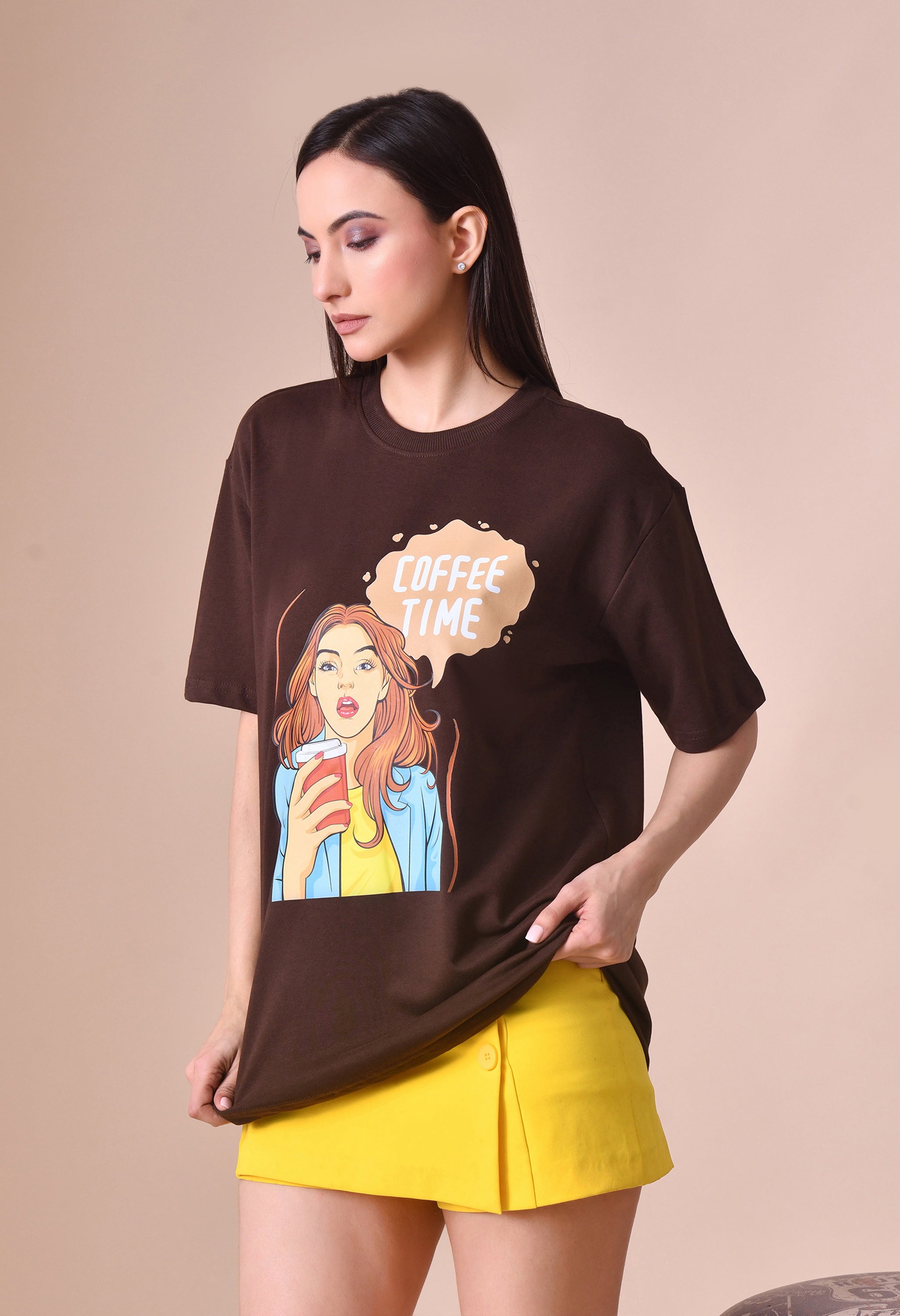 Coffee Time Girl Women’s Premium Oversized T-Shirt – Soft Cotton Comfort Wear
