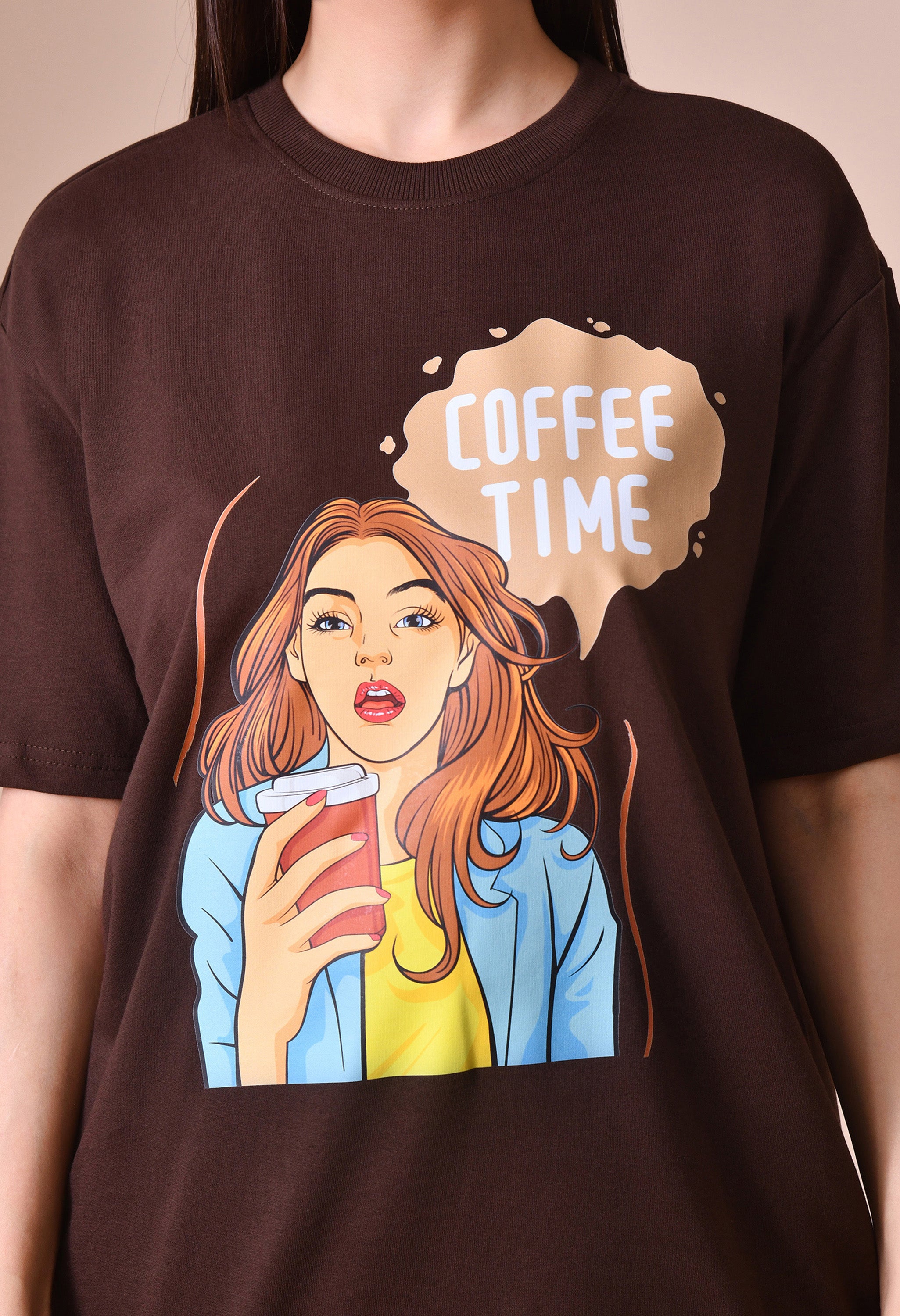 Coffee Time Girl Women’s Premium Oversized T-Shirt – Soft Cotton Comfort Wear