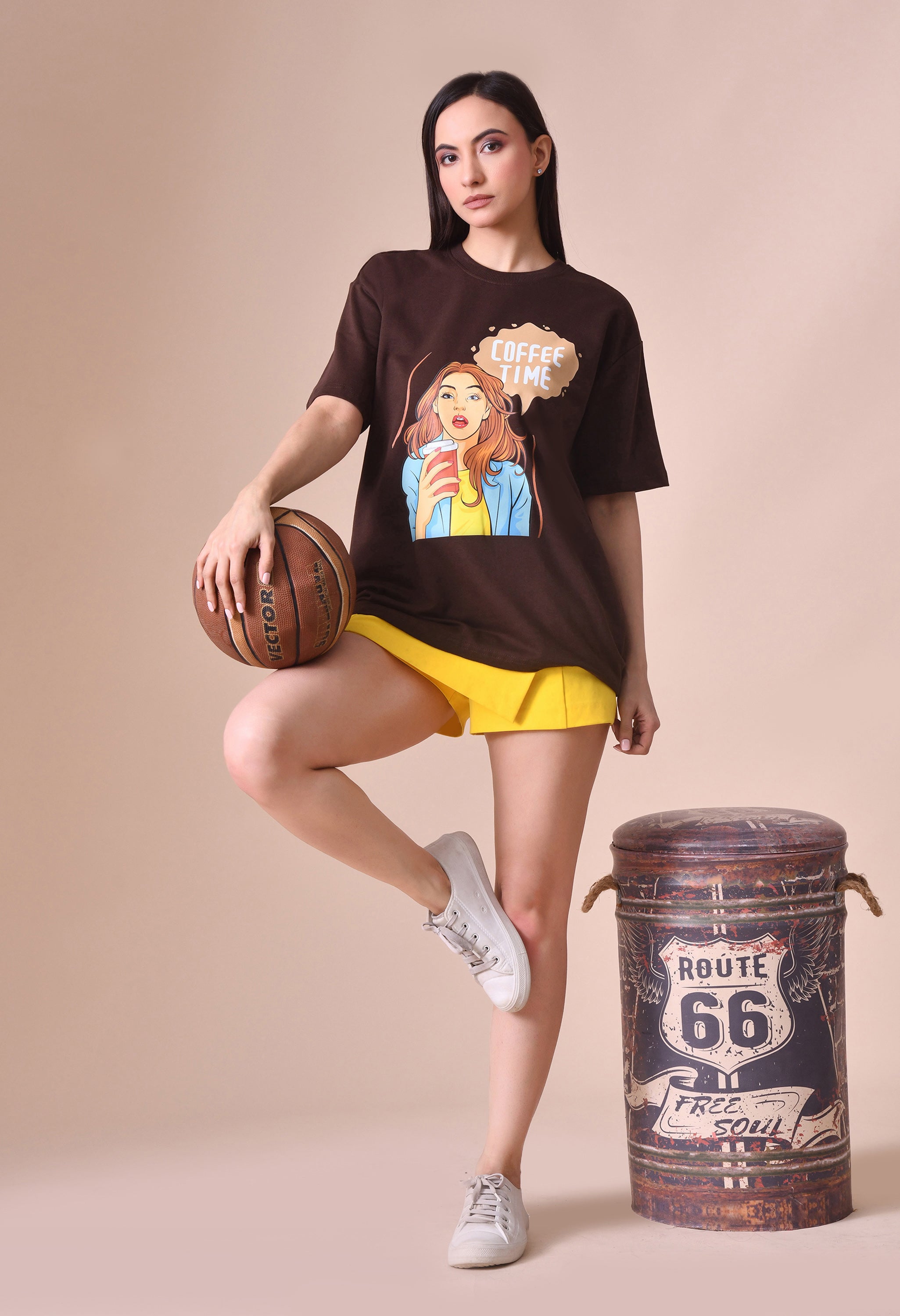 Coffee Time Girl Women’s Premium Oversized T-Shirt – Soft Cotton Comfort Wear