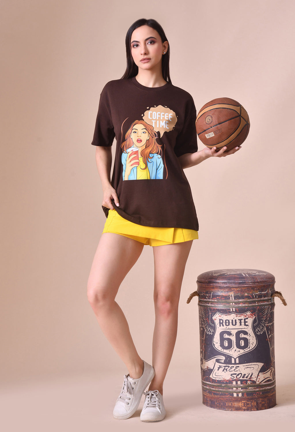 Coffee Time Girl Women’s Premium Oversized T-Shirt – Soft Cotton Comfort Wear