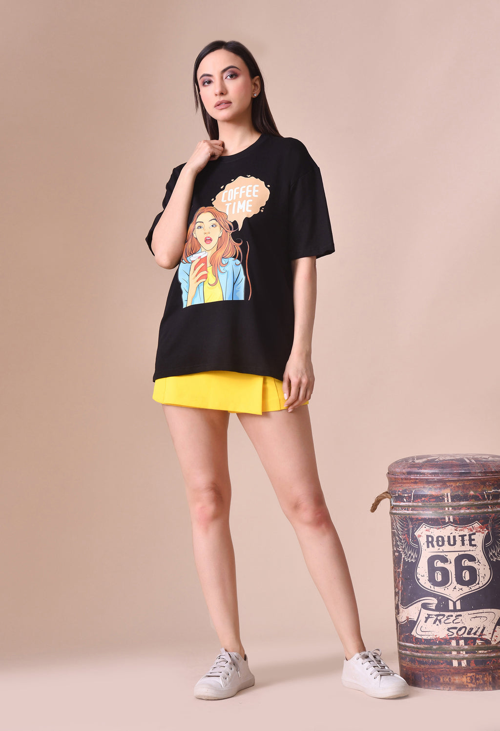 Coffee Time Girl Women’s Premium Oversized T-Shirt – Soft Cotton Comfort Wear