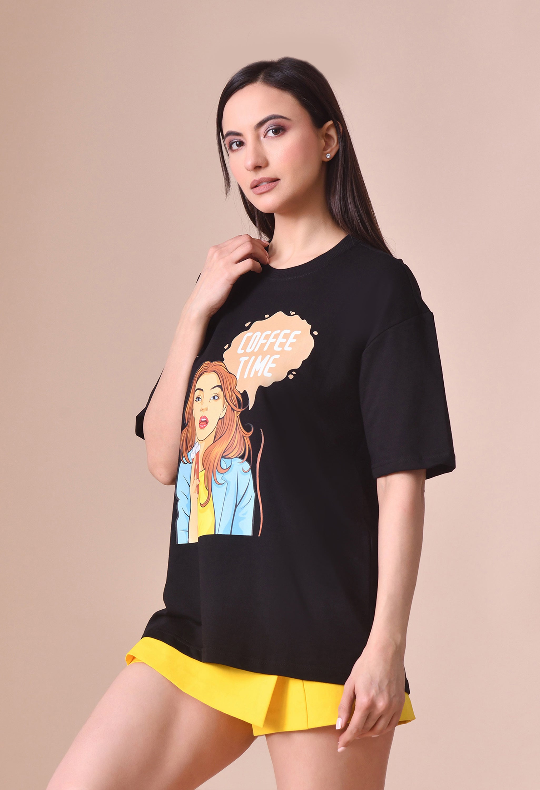 Coffee Time Girl Women’s Premium Oversized T-Shirt – Soft Cotton Comfort Wear