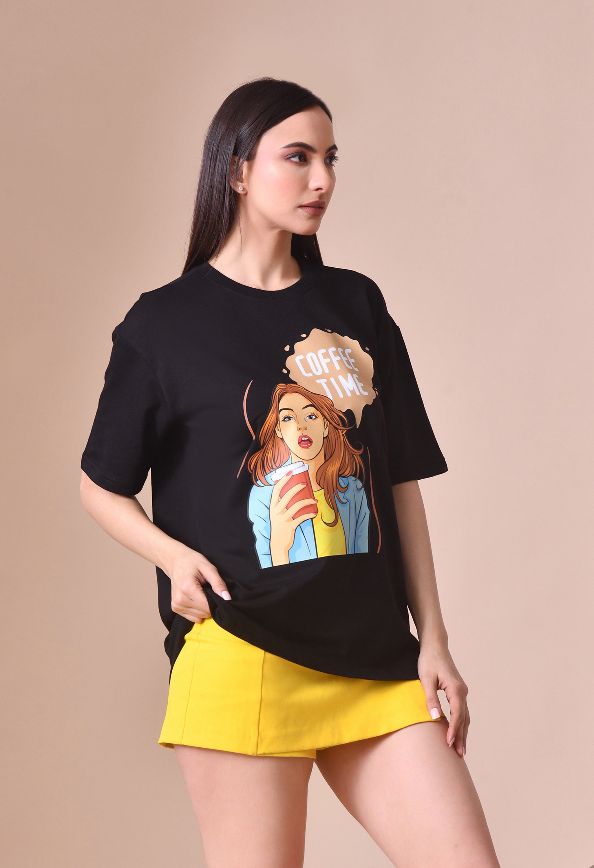 Coffee Time Girl Women’s Premium Oversized T-Shirt – Soft Cotton Comfort Wear