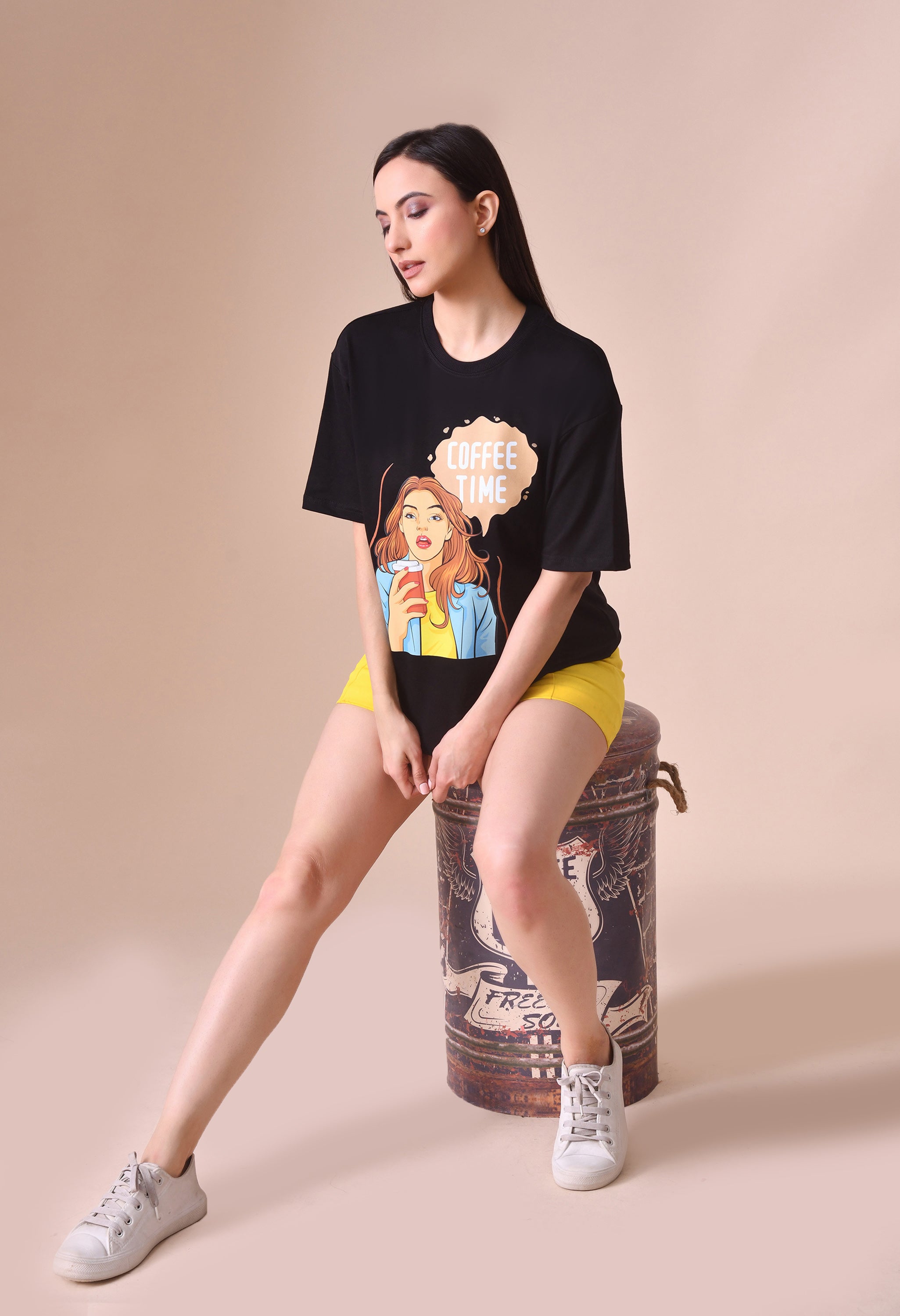 Coffee Time Girl Women’s Premium Oversized T-Shirt – Soft Cotton Comfort Wear