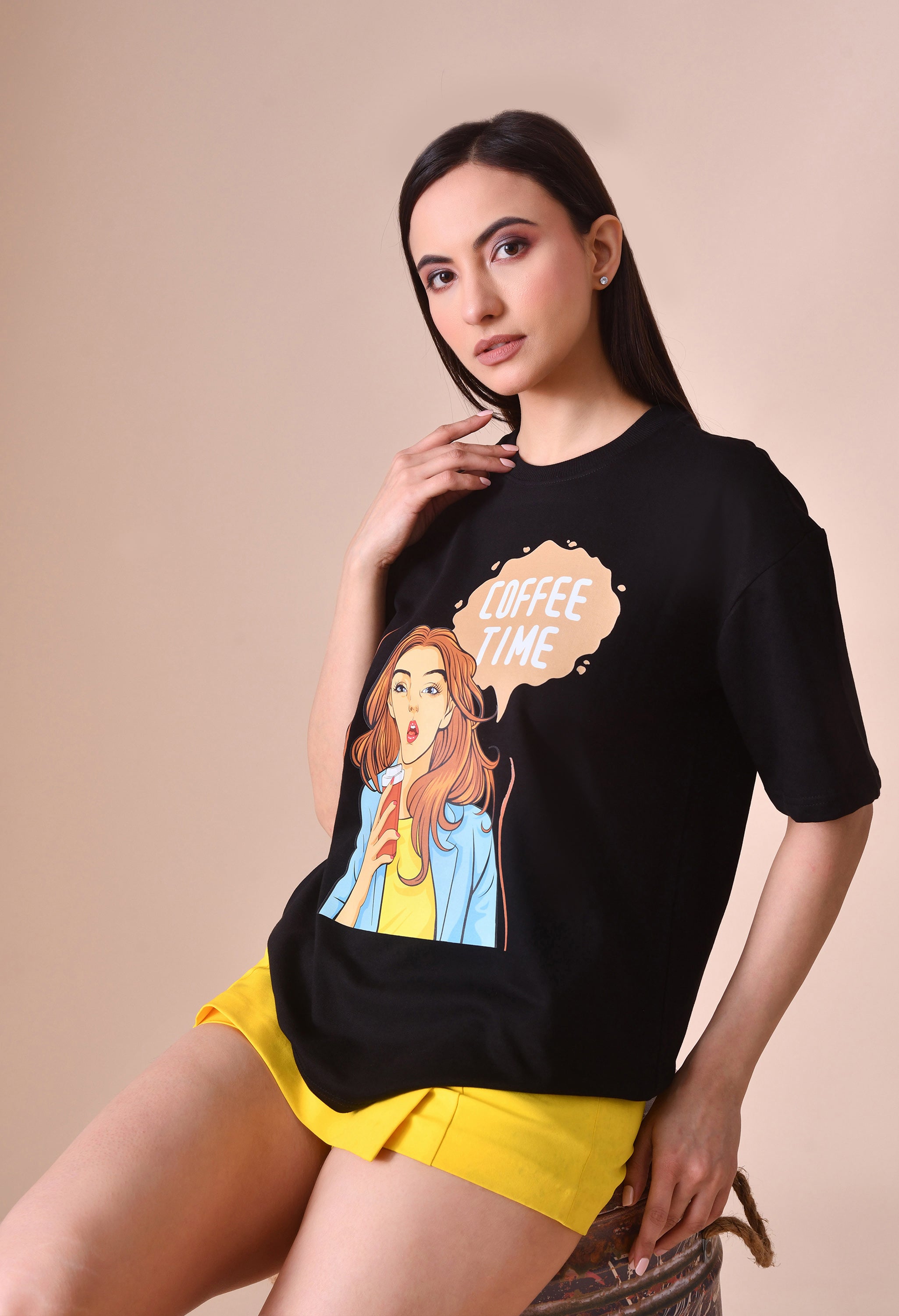 Coffee Time Girl Women’s Premium Oversized T-Shirt – Soft Cotton Comfort Wear