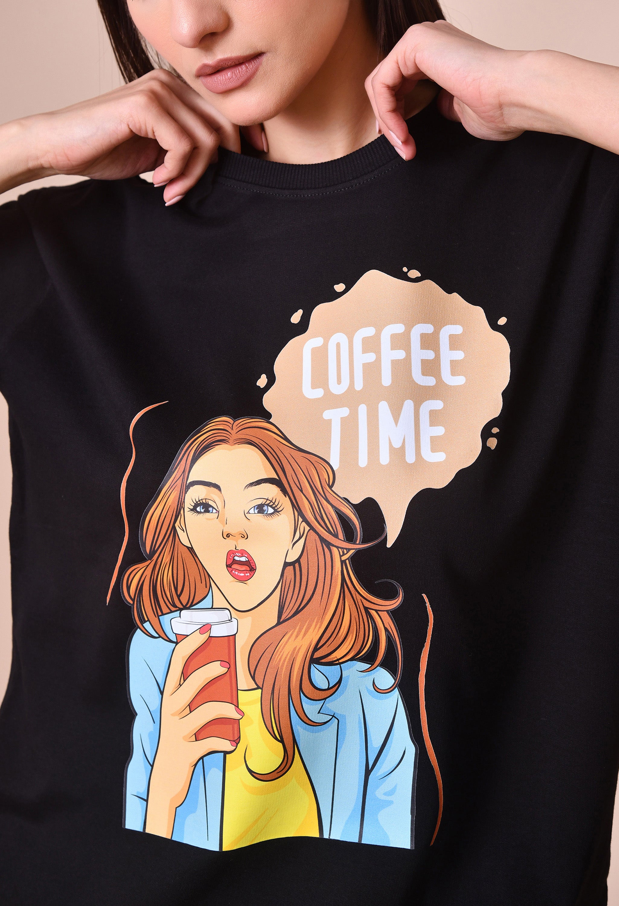 Coffee Time Girl Women’s Premium Oversized T-Shirt – Soft Cotton Comfort Wear