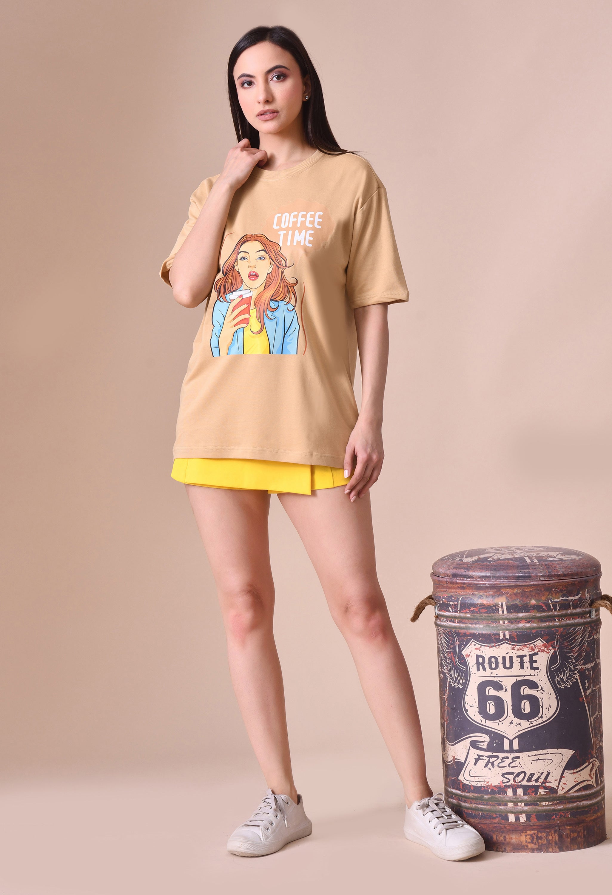 Coffee Time Girl Women’s Premium Oversized T-Shirt – Soft Cotton Comfort Wear