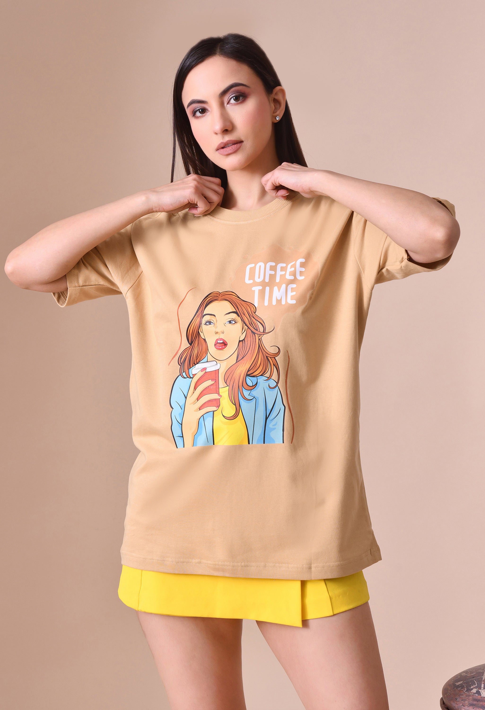 Coffee Time Girl Women’s Premium Oversized T-Shirt – Soft Cotton Comfort Wear