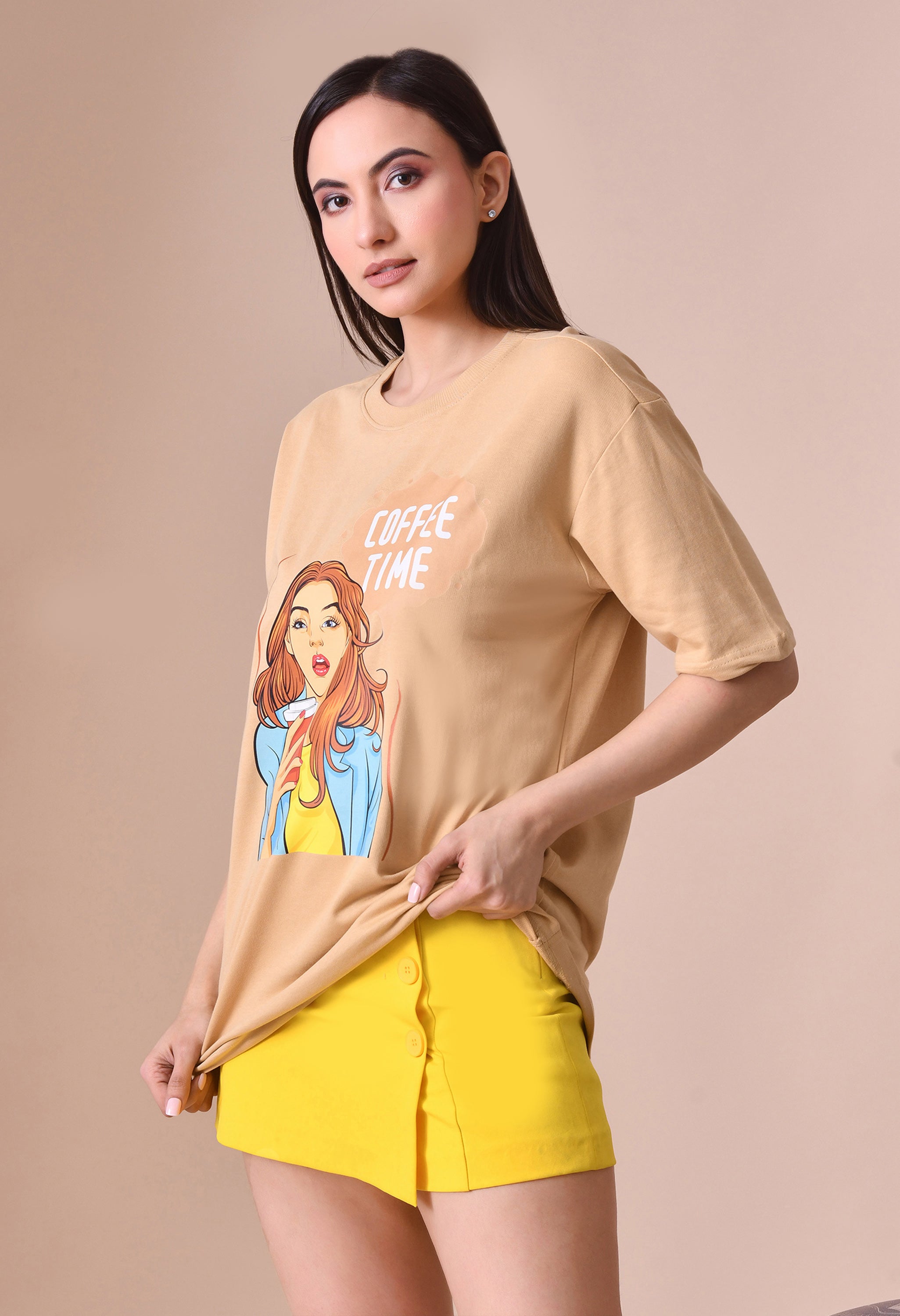 Coffee Time Girl Women’s Premium Oversized T-Shirt – Soft Cotton Comfort Wear