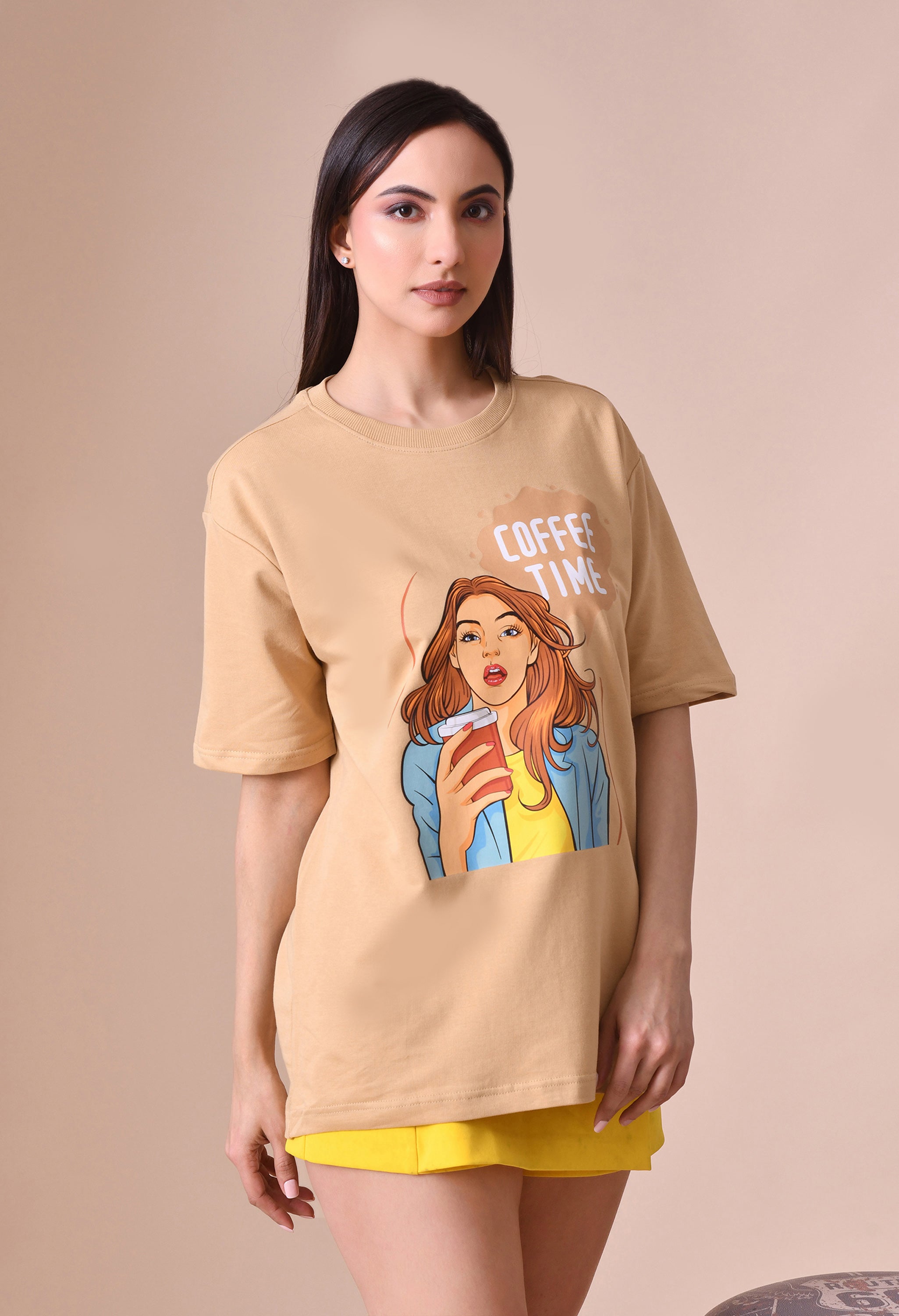 Coffee Time Girl Women’s Premium Oversized T-Shirt – Soft Cotton Comfort Wear