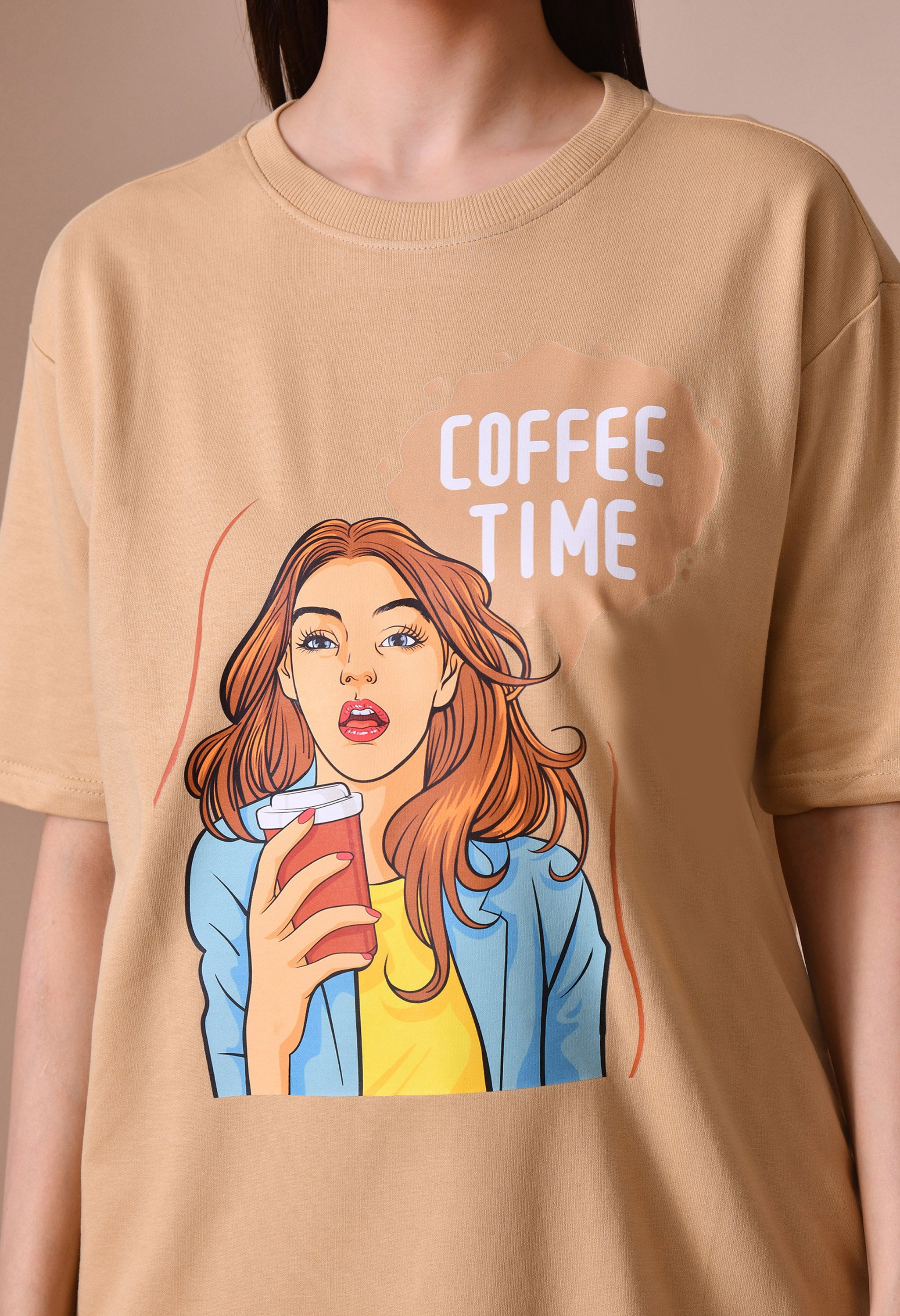 Coffee Time Girl Women’s Premium Oversized T-Shirt – Soft Cotton Comfort Wear