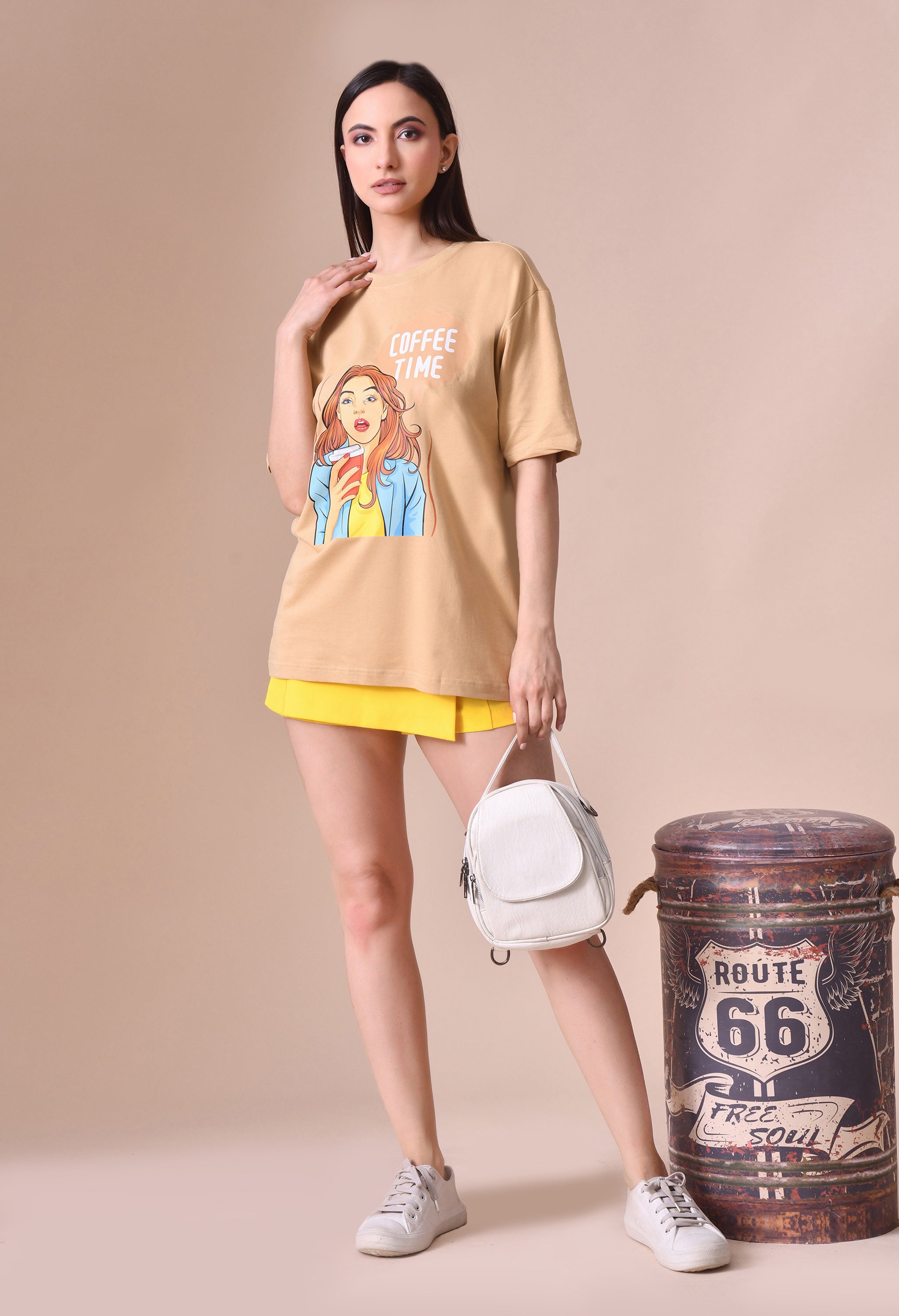 Coffee Time Girl Women’s Premium Oversized T-Shirt – Soft Cotton Comfort Wear