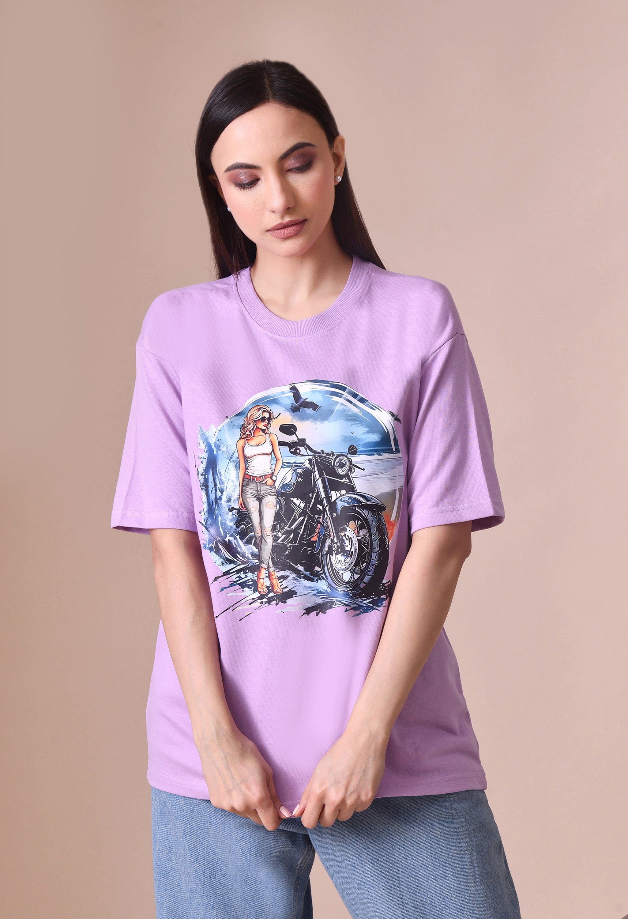Biker Girl Premium Oversized T-Shirt for Women – Bold Street Style Comfort Fit Tee