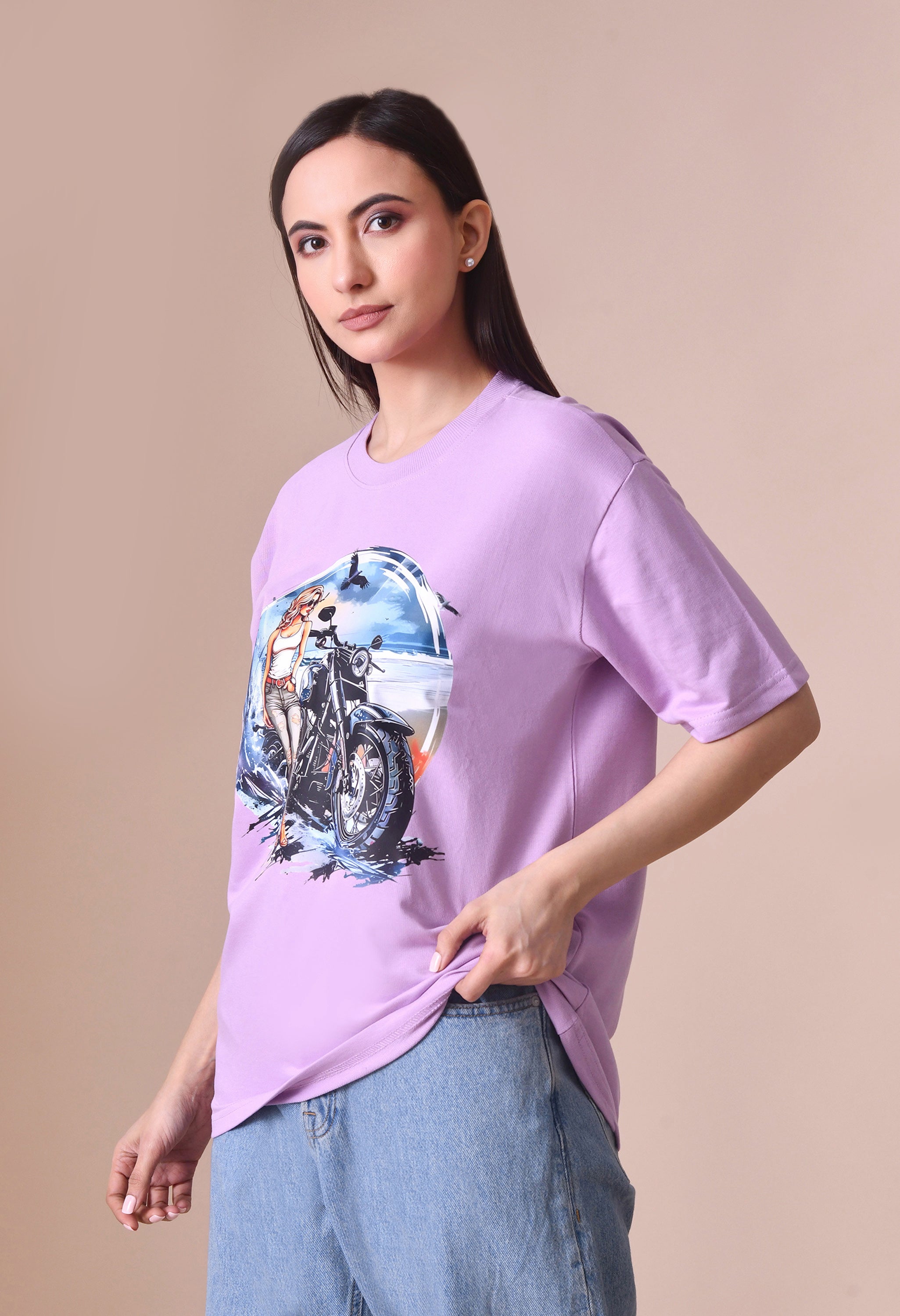 Biker Girl Premium Oversized T-Shirt for Women – Bold Street Style Comfort Fit Tee