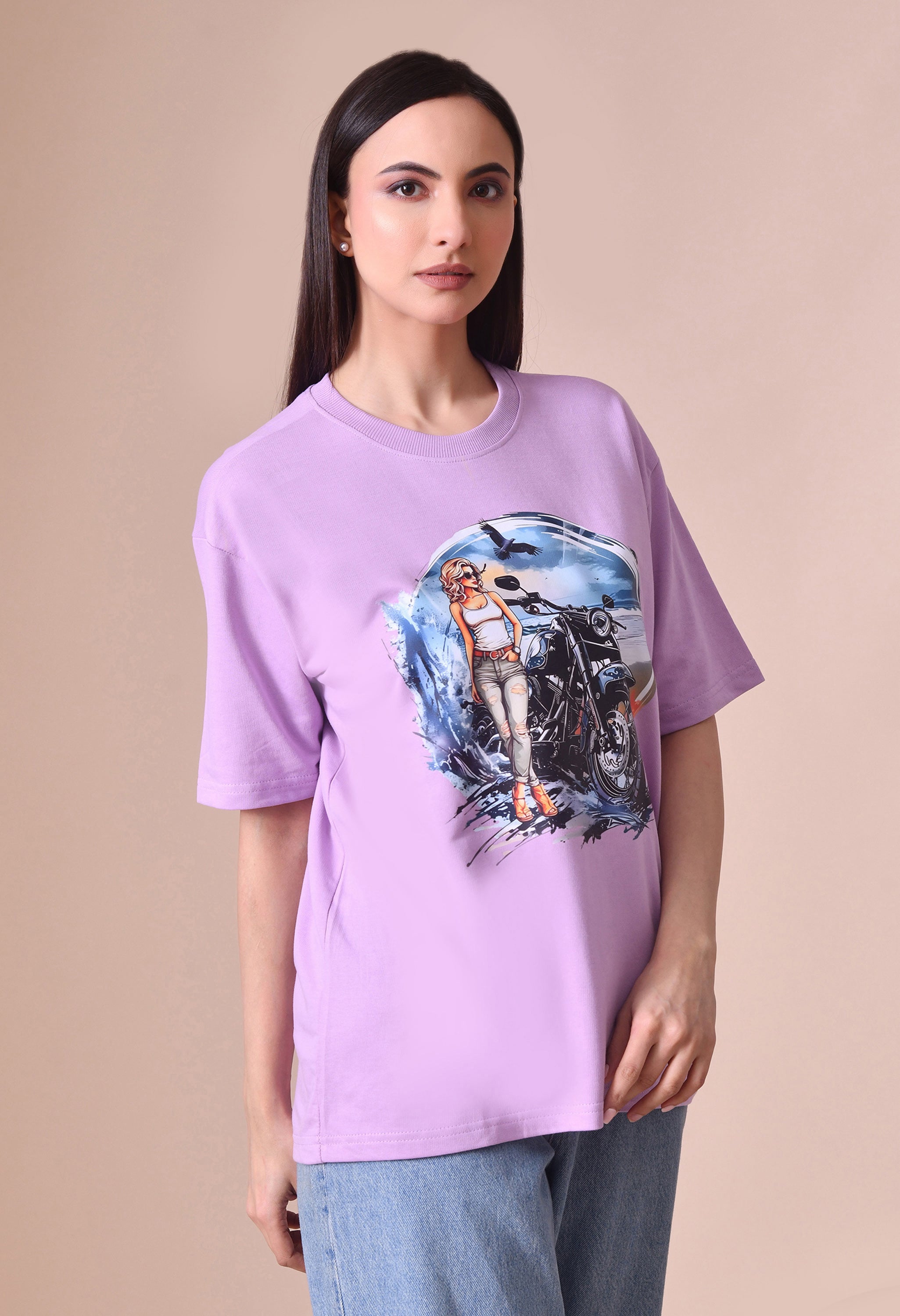 Biker Girl Premium Oversized T-Shirt for Women – Bold Street Style Comfort Fit Tee