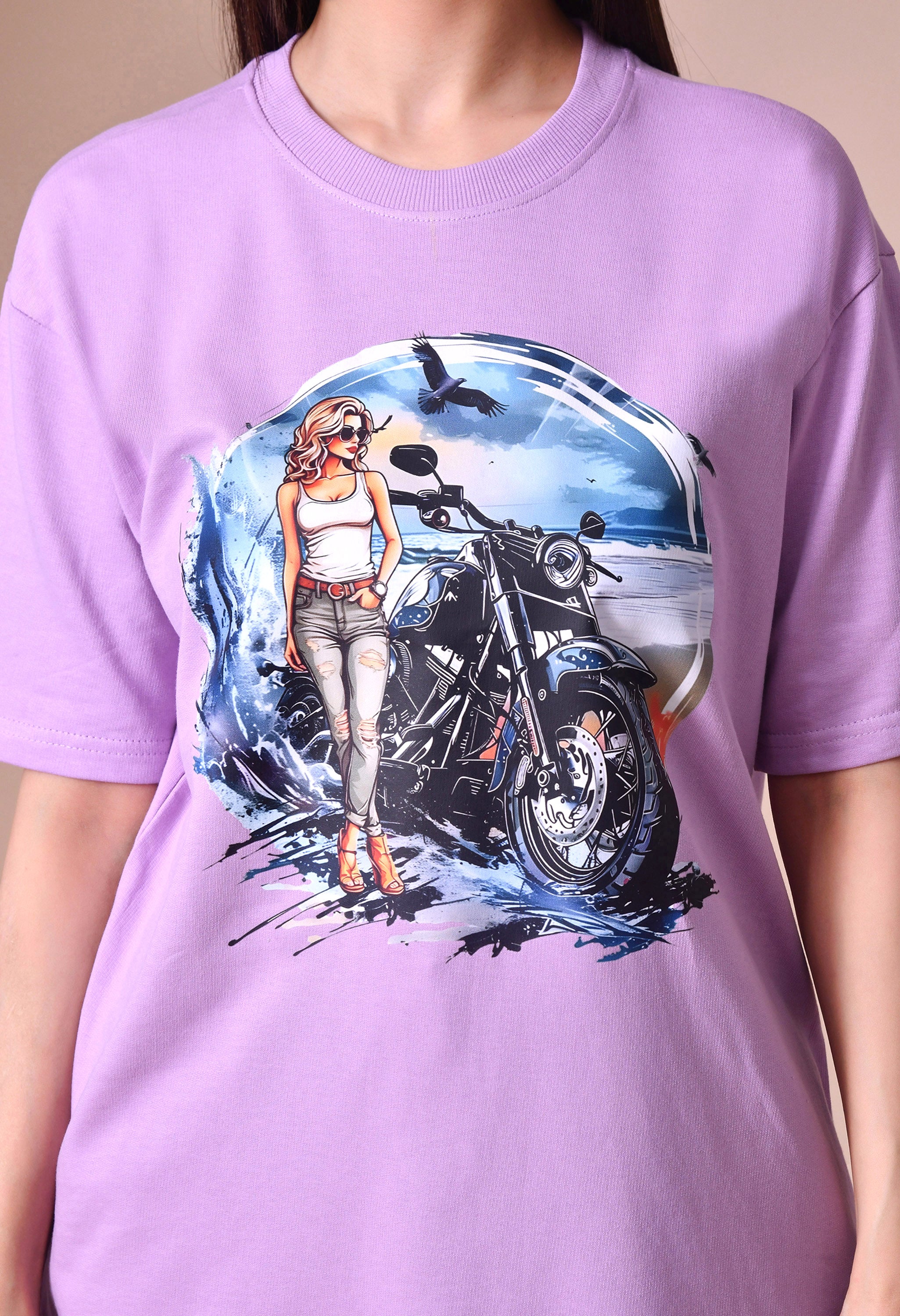 Biker Girl Premium Oversized T-Shirt for Women – Bold Street Style Comfort Fit Tee