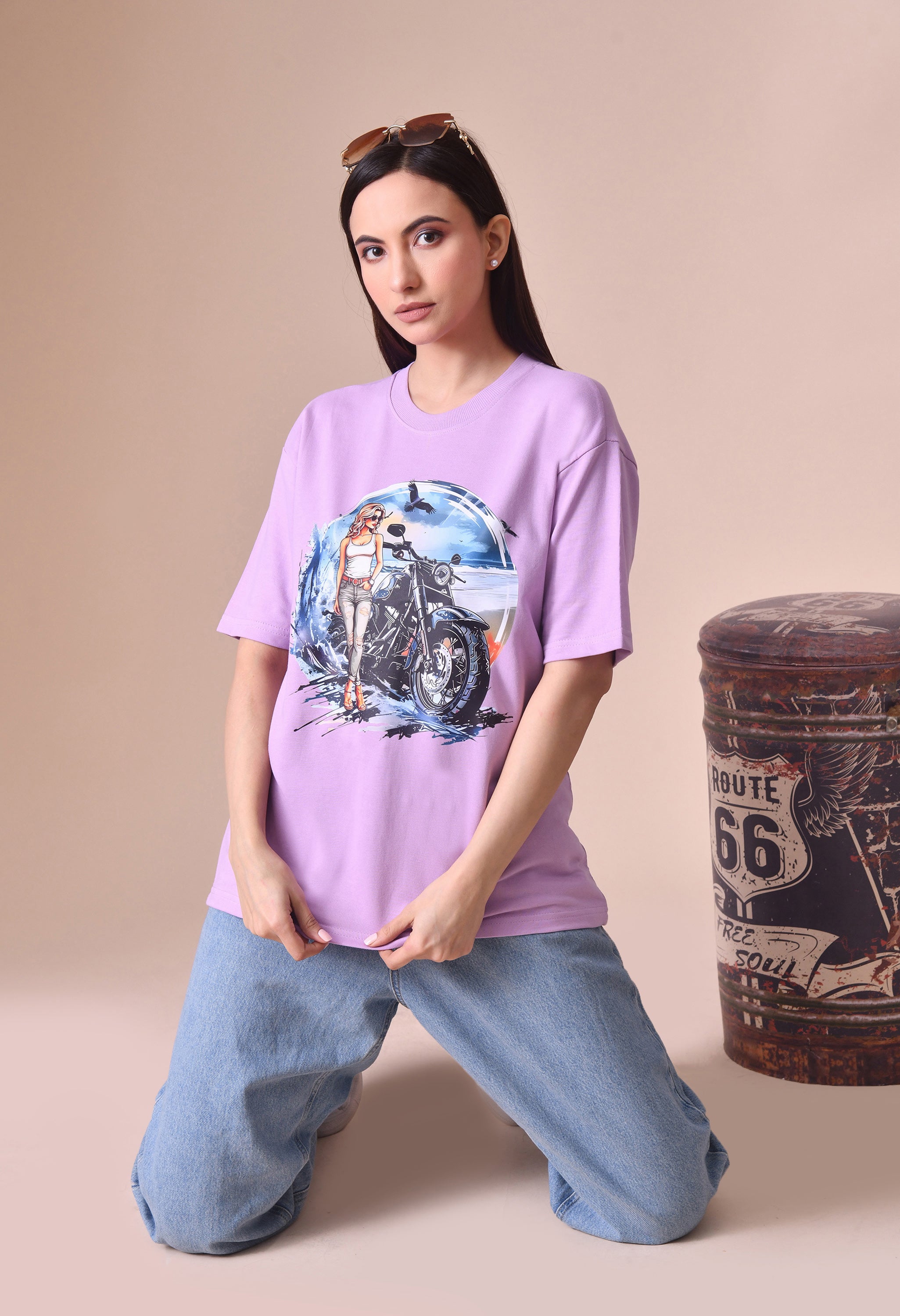 Biker Girl Premium Oversized T-Shirt for Women – Bold Street Style Comfort Fit Tee