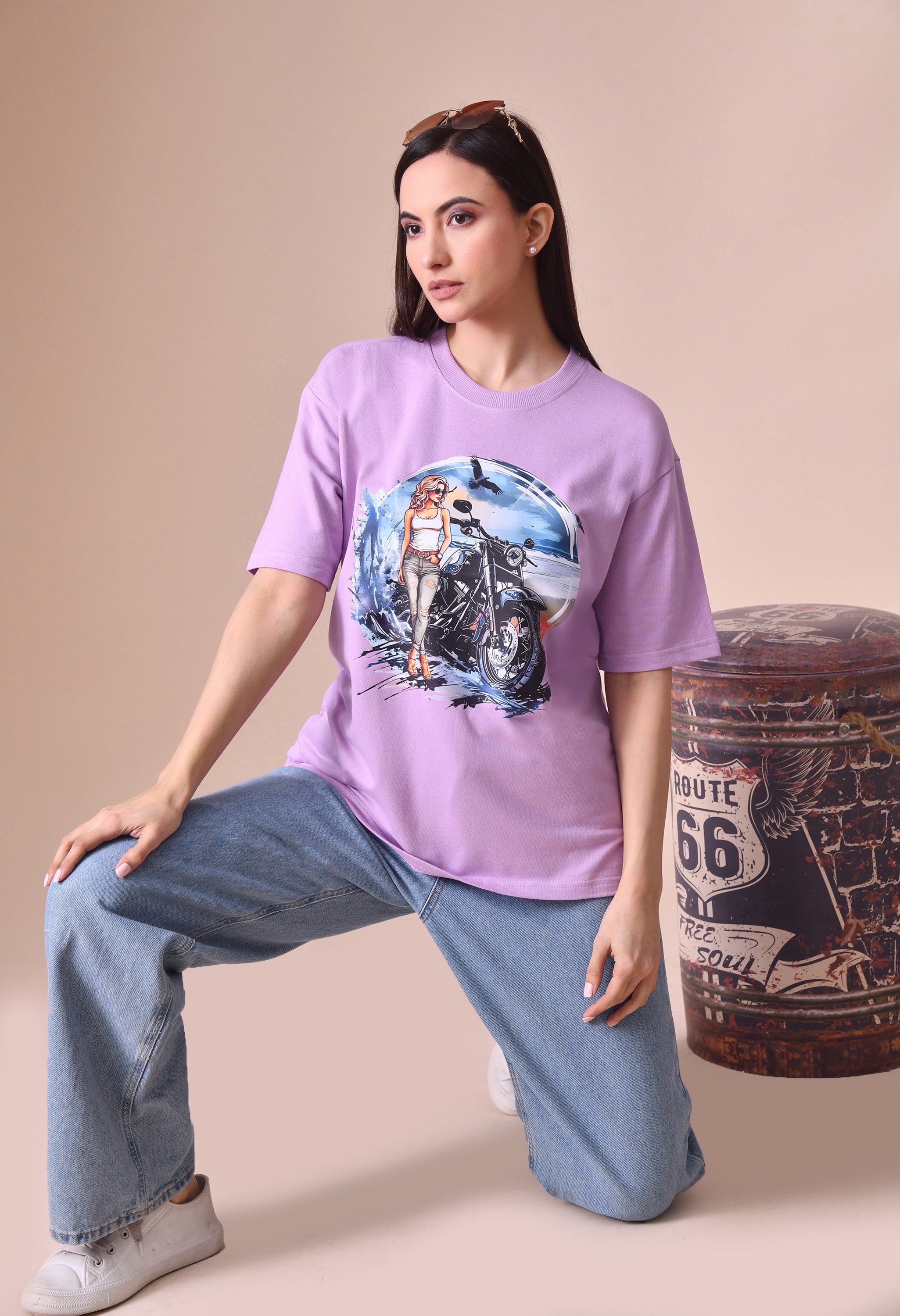 Biker Girl Premium Oversized T-Shirt for Women – Bold Street Style Comfort Fit Tee